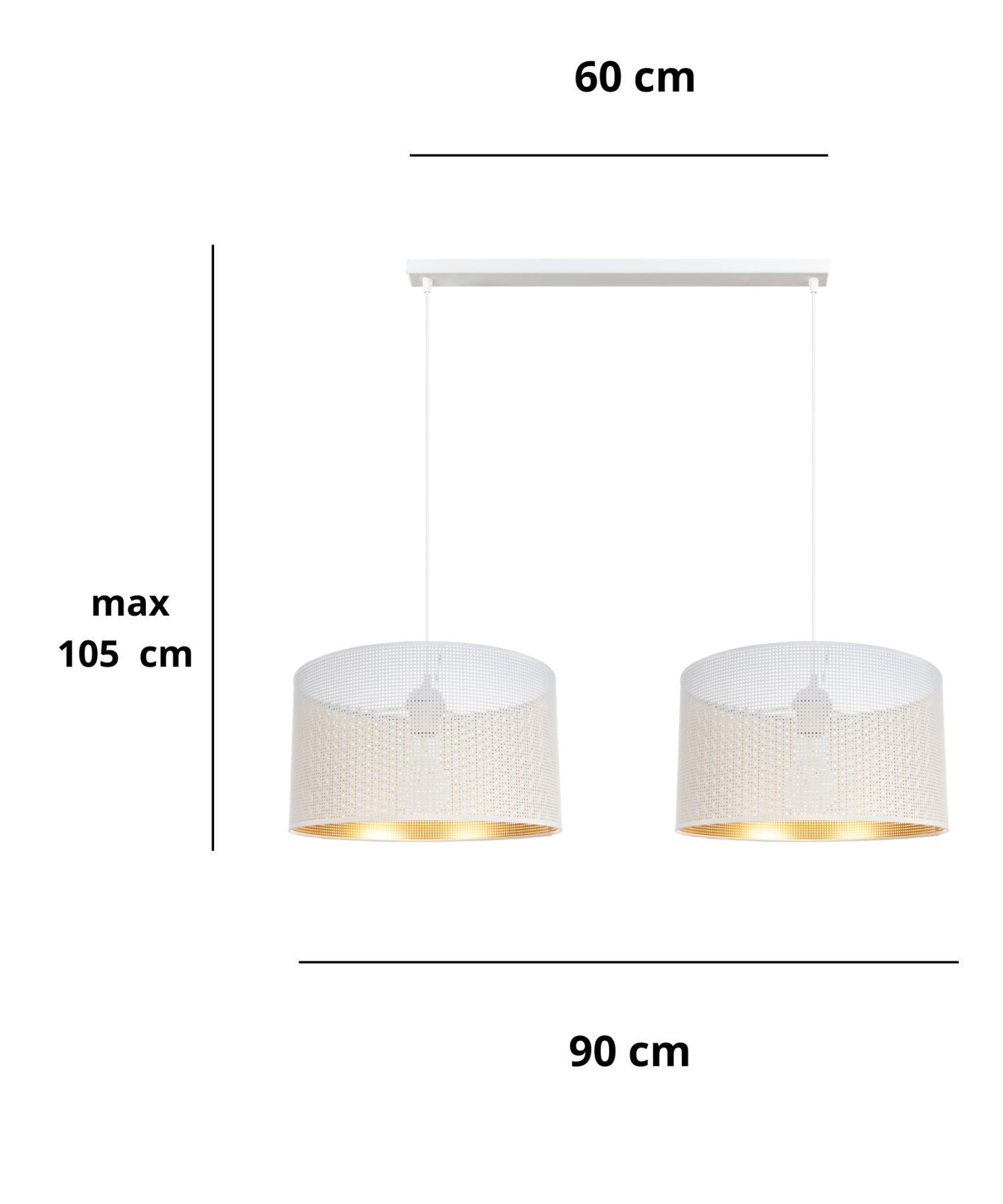 Grande lampe suspendue métal blanc or E27 2flmg L:90 cm