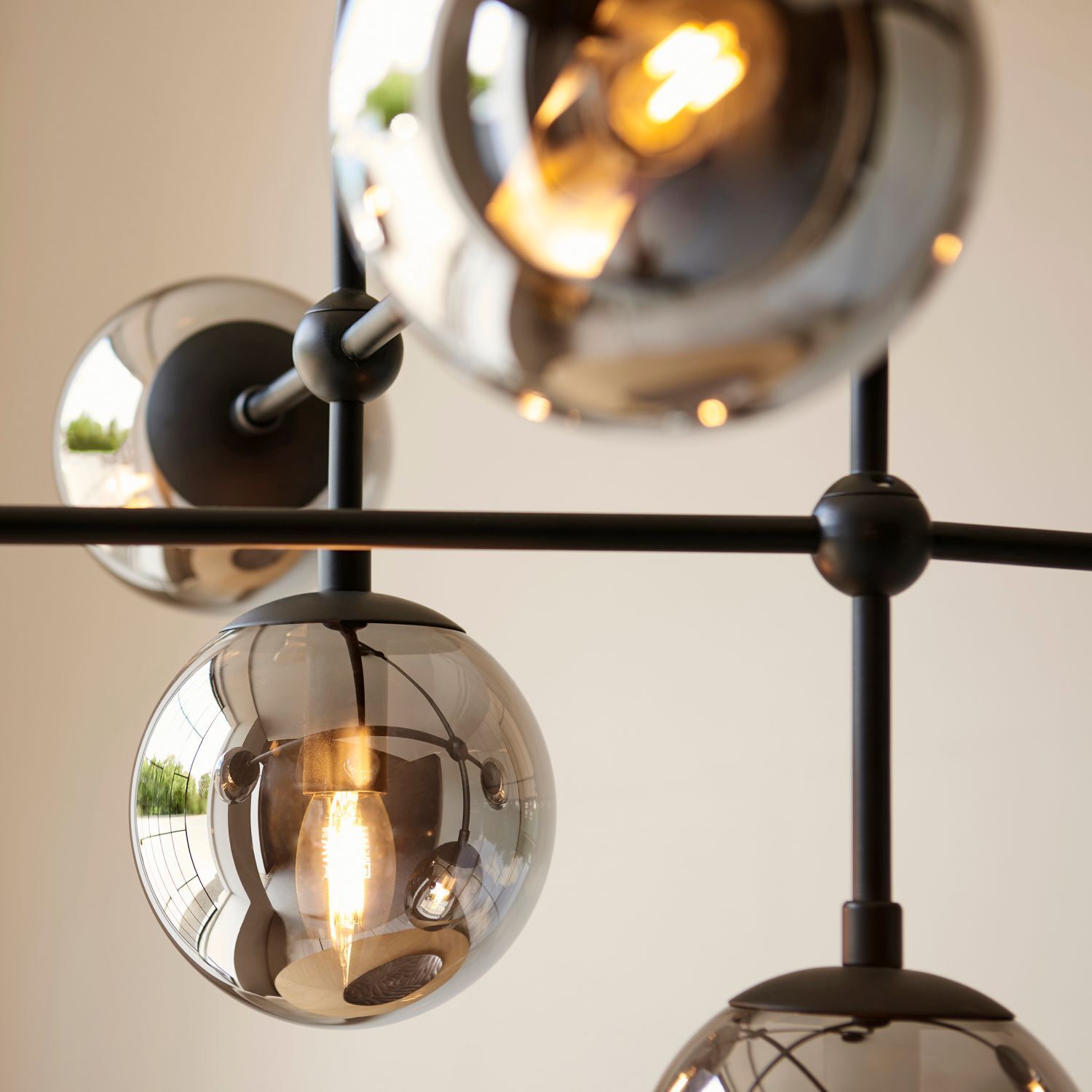 Lampe de plafonnier verre fumé métal sphère abat-jour L : 86 cm 6x E14