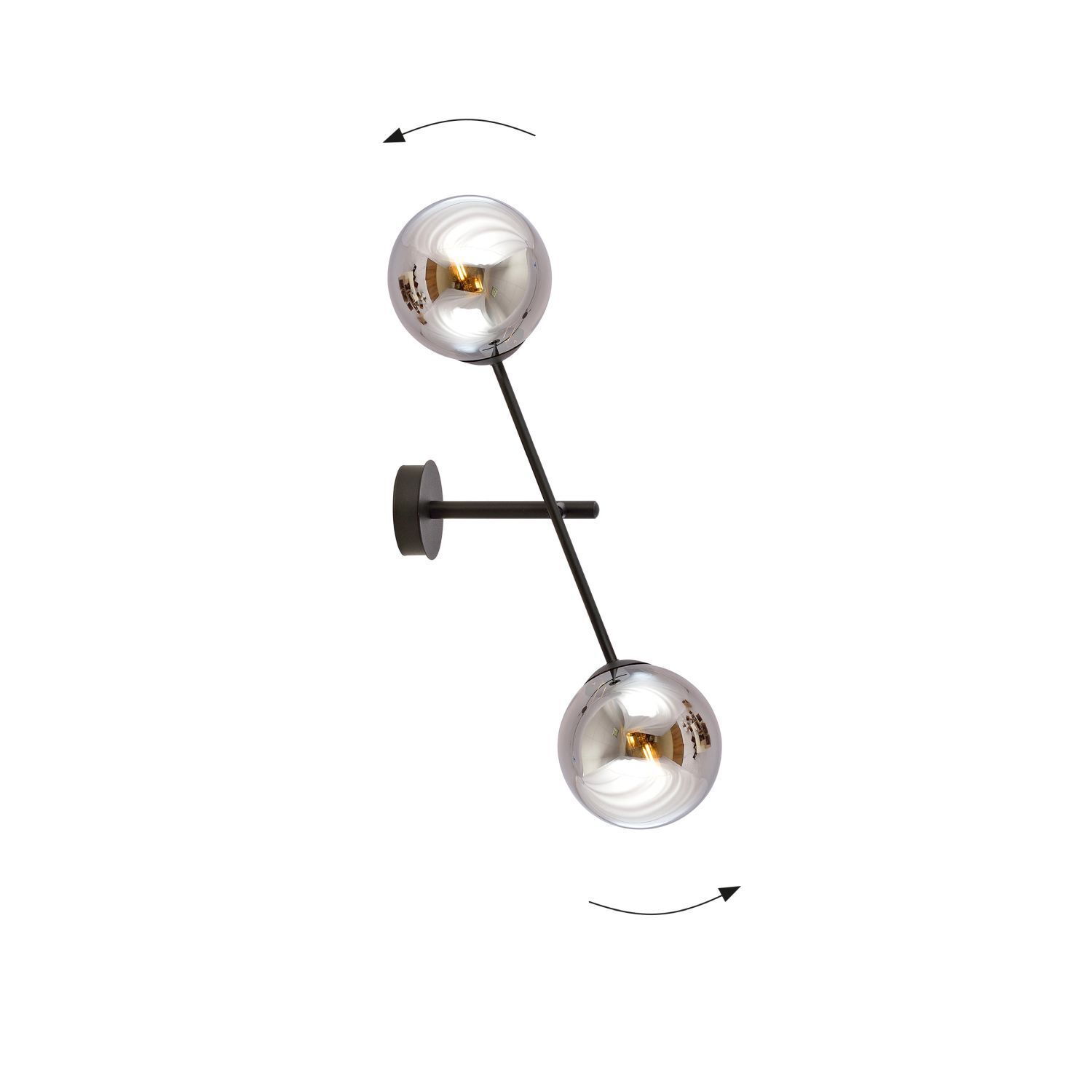 Applique verre fumé métal H : 57 cm pivotant E14 2 flammes