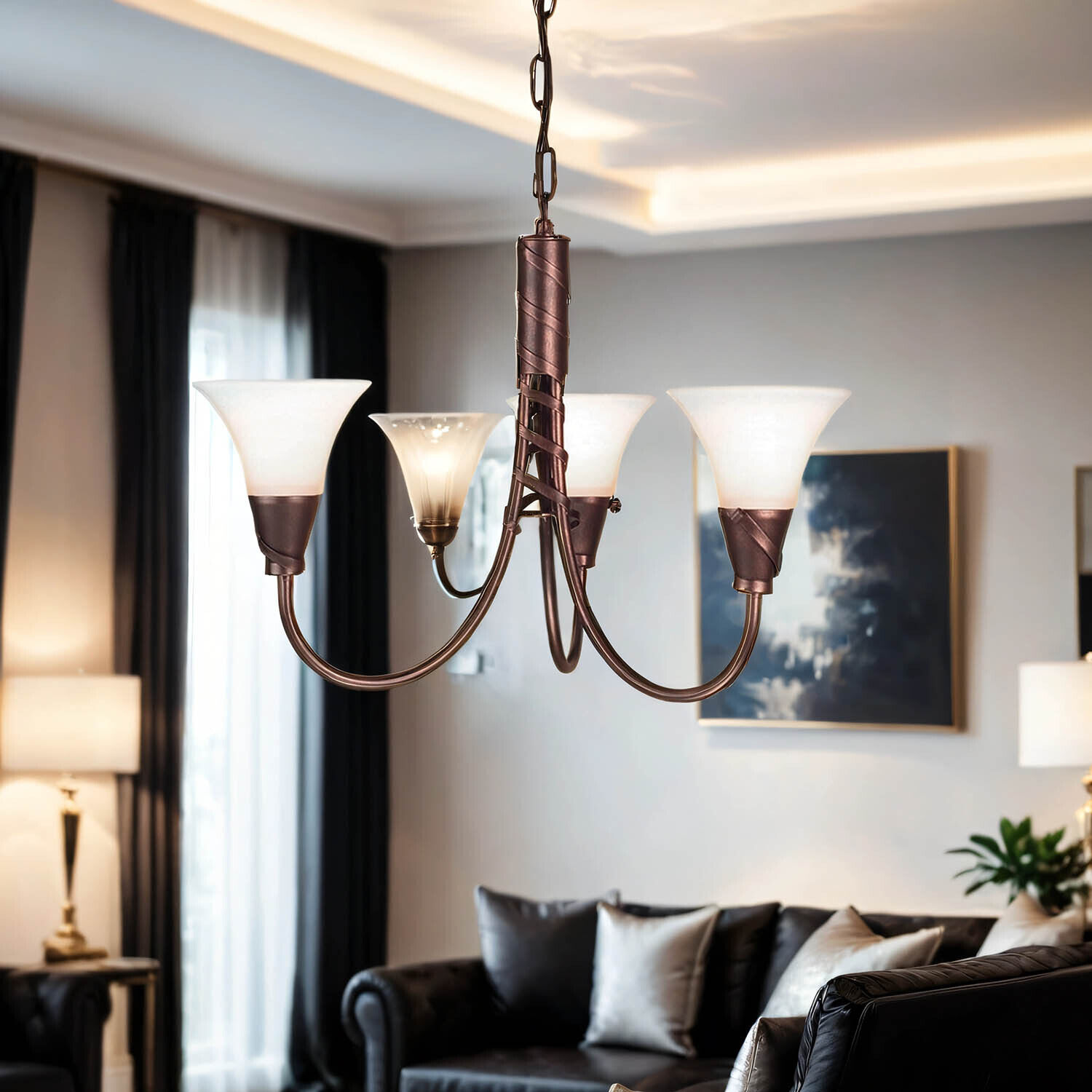 Lustre rustique ROHDIN en cuivre 3x14 Luminaire Leuchter, Lampe