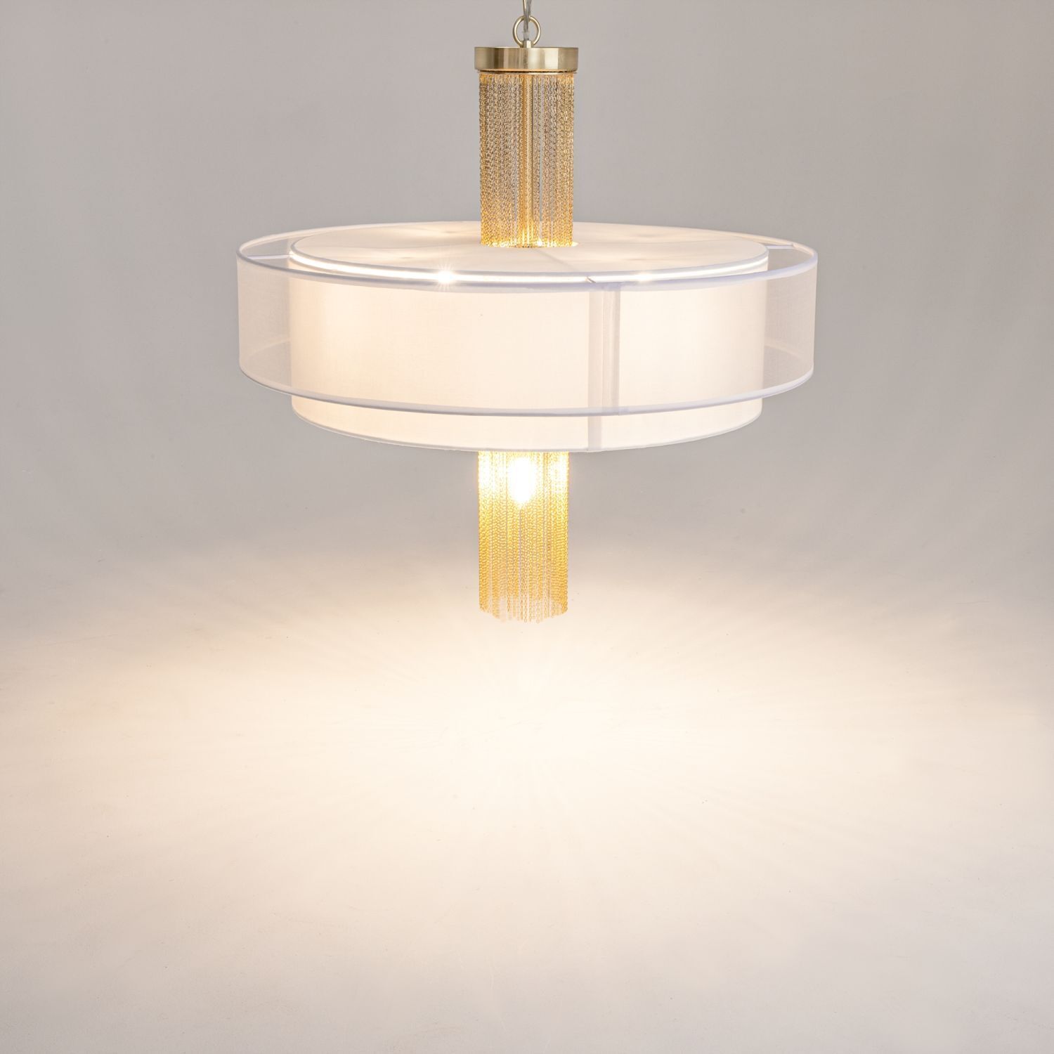 Suspension Acier inoxydable Tissu E14 Ø 68 cm rond Moderne Lampe, Kronleuchter, Leuchte, Deckenleuchte