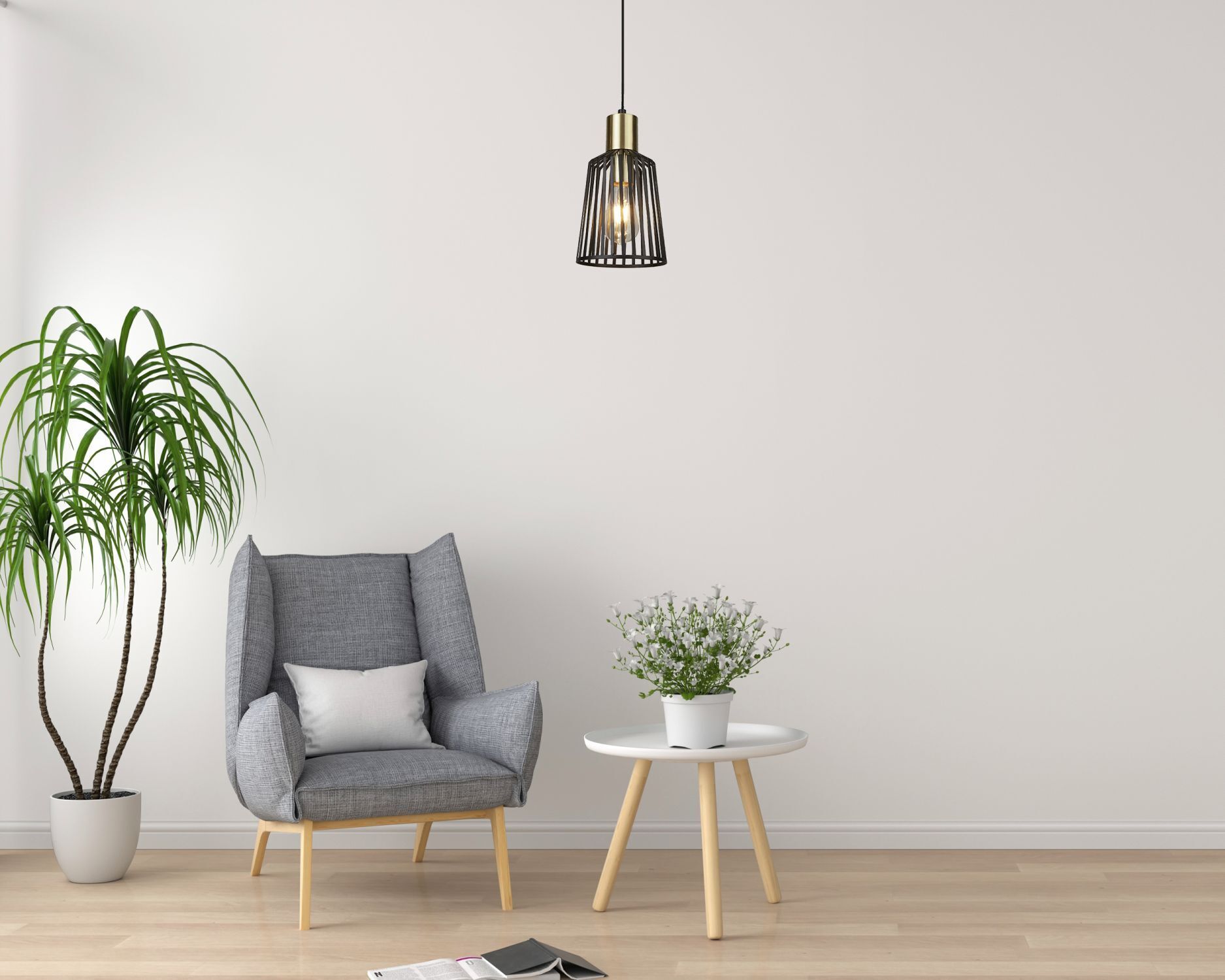 Suspension E27 Ø 16 cm en noir laiton métal