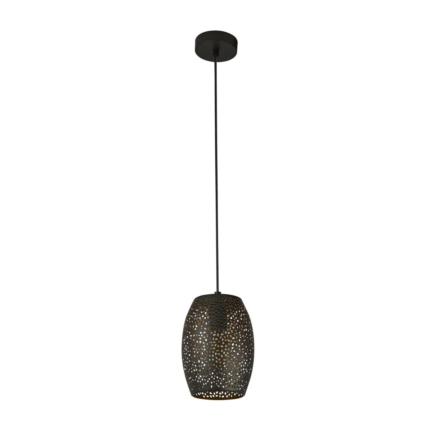 haengelampe-pendelleuchte-schwarz-haengelampe-wohnzimmer-vincent-1x-e27-bis-60-w-schwarz-gold-baustahl-modern-le91299-04 Hängelampe, Metall, Lochmuster, schwarz, Beleuchtung