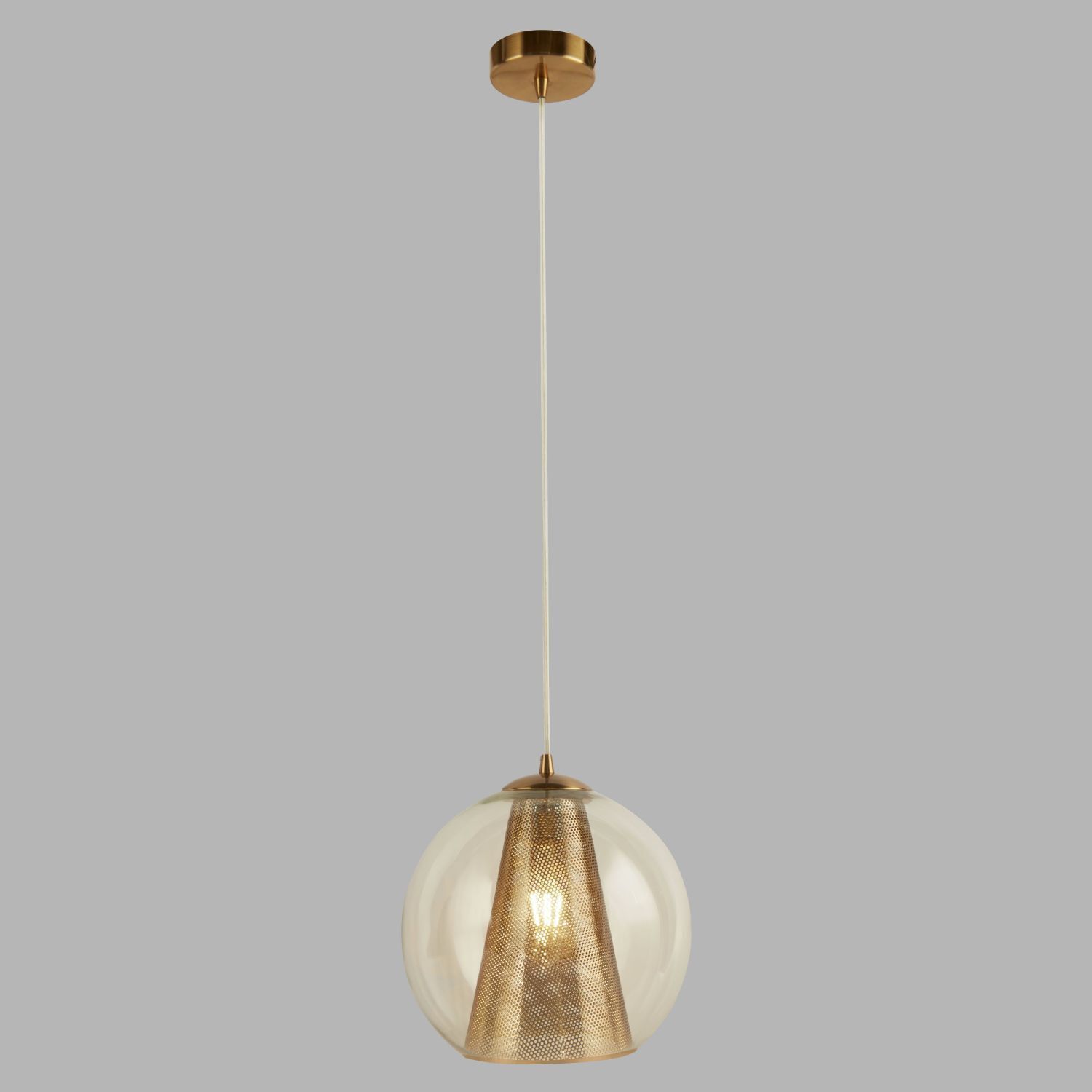Lampe à suspendre Abat-jour sphérique Ø 25 cm Verre Métal en laiton clair