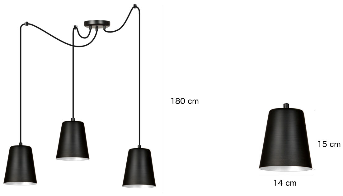 Lampe à suspendre 3 flammes noir or métal 3x E27