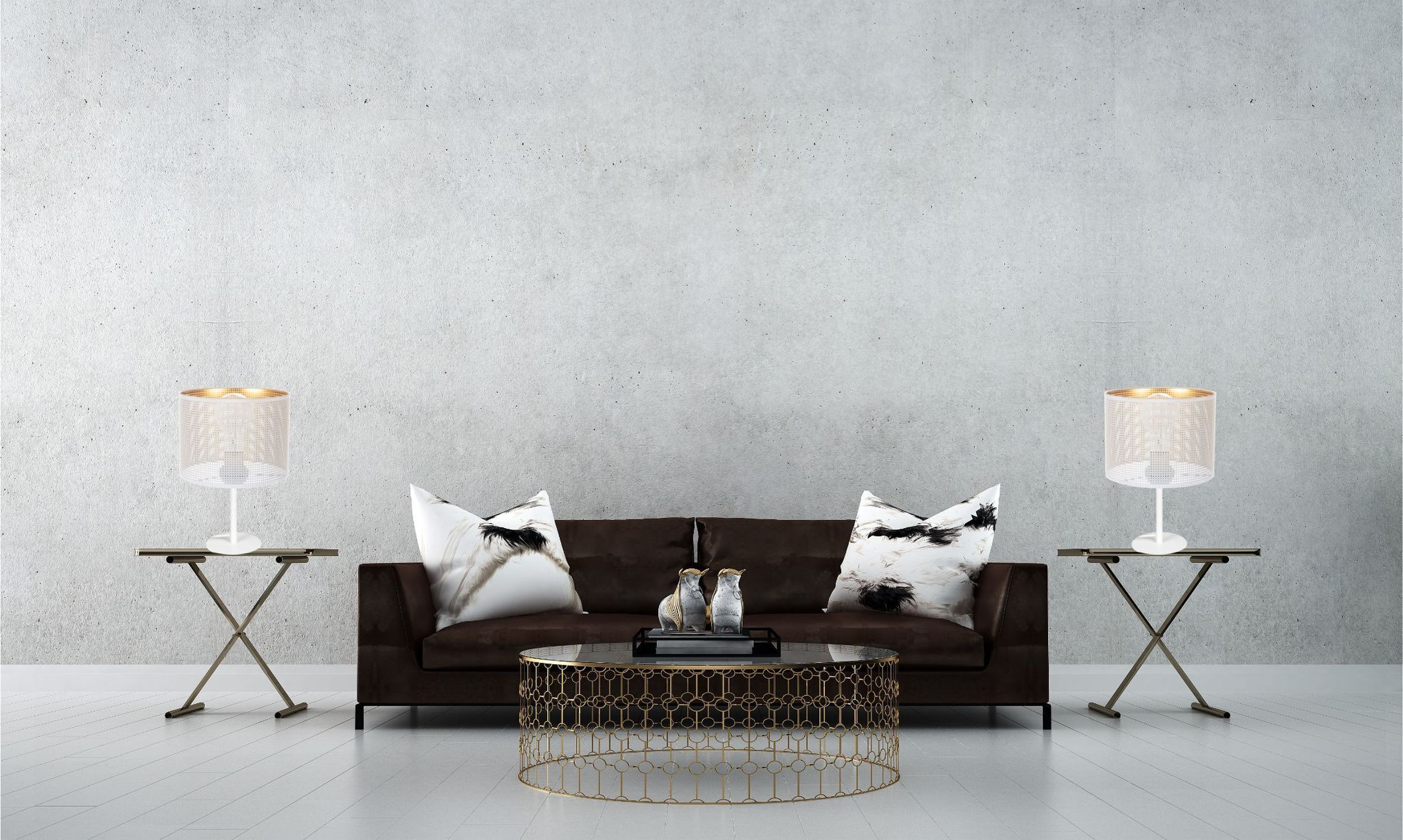Kleine Tischleuchte Metall Weiß Gold E27 30 cm Loft Sofa, Couch, Wohnzimmer, Tisch, Kissen