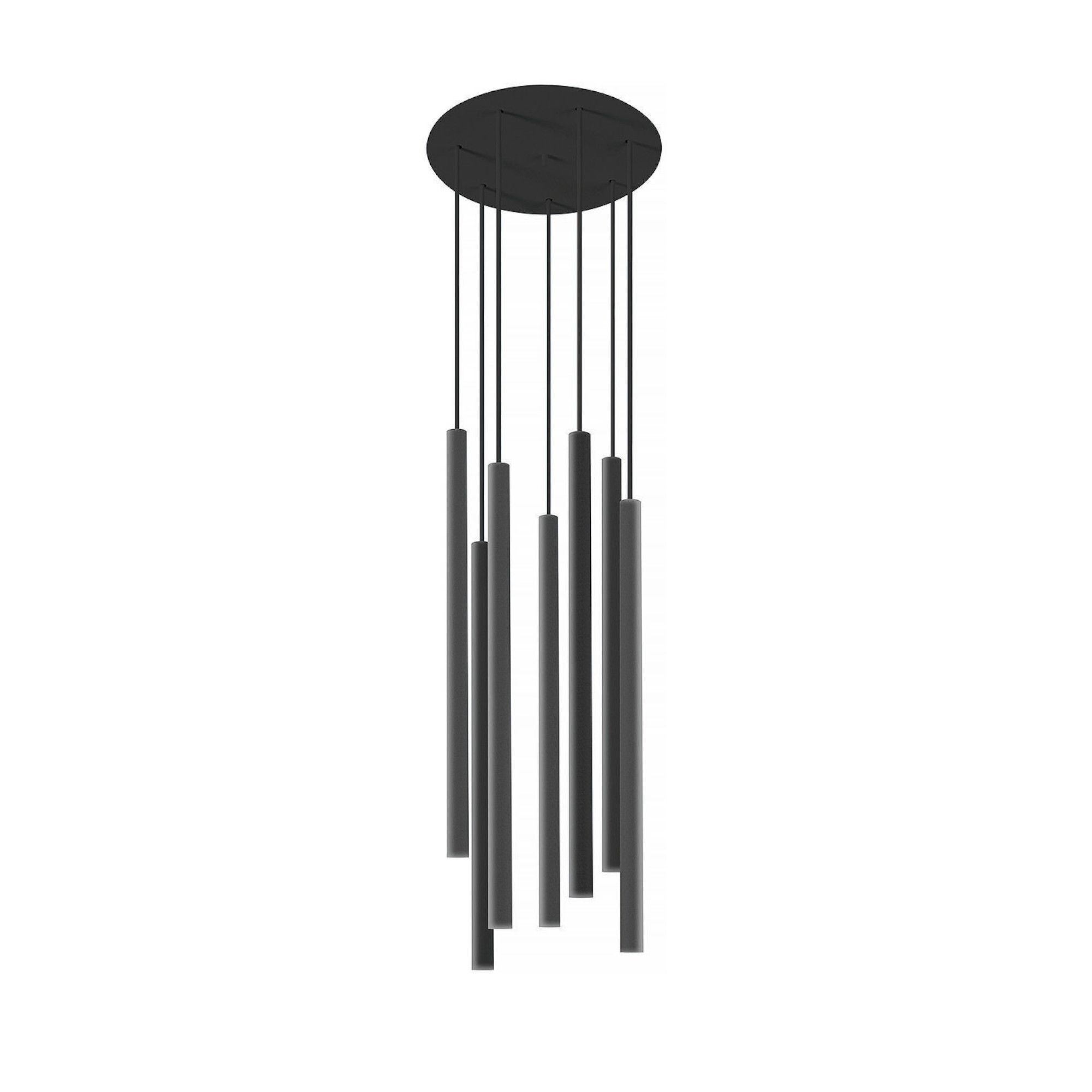 haengeleuchte-pendelleuchte-haengelampe-cult-7-flammig-modern-design-mit-led-g9-11 Hängeleuchte, Pendelleuchte, Graue Leuchtstäbe, Dunkelgrau, Kleiderstangen-Design