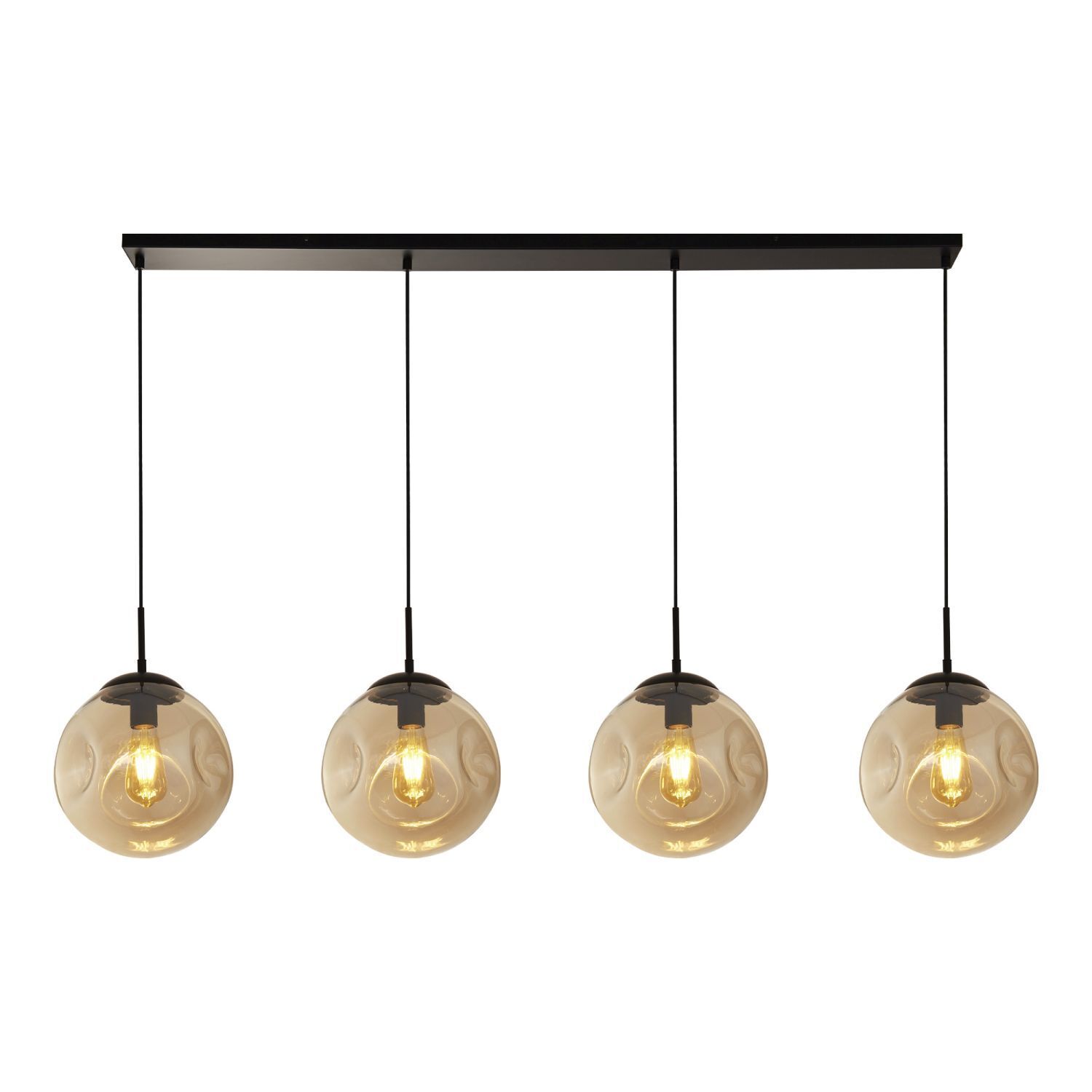 Suspension 4 flammes E27 noir champagne verre