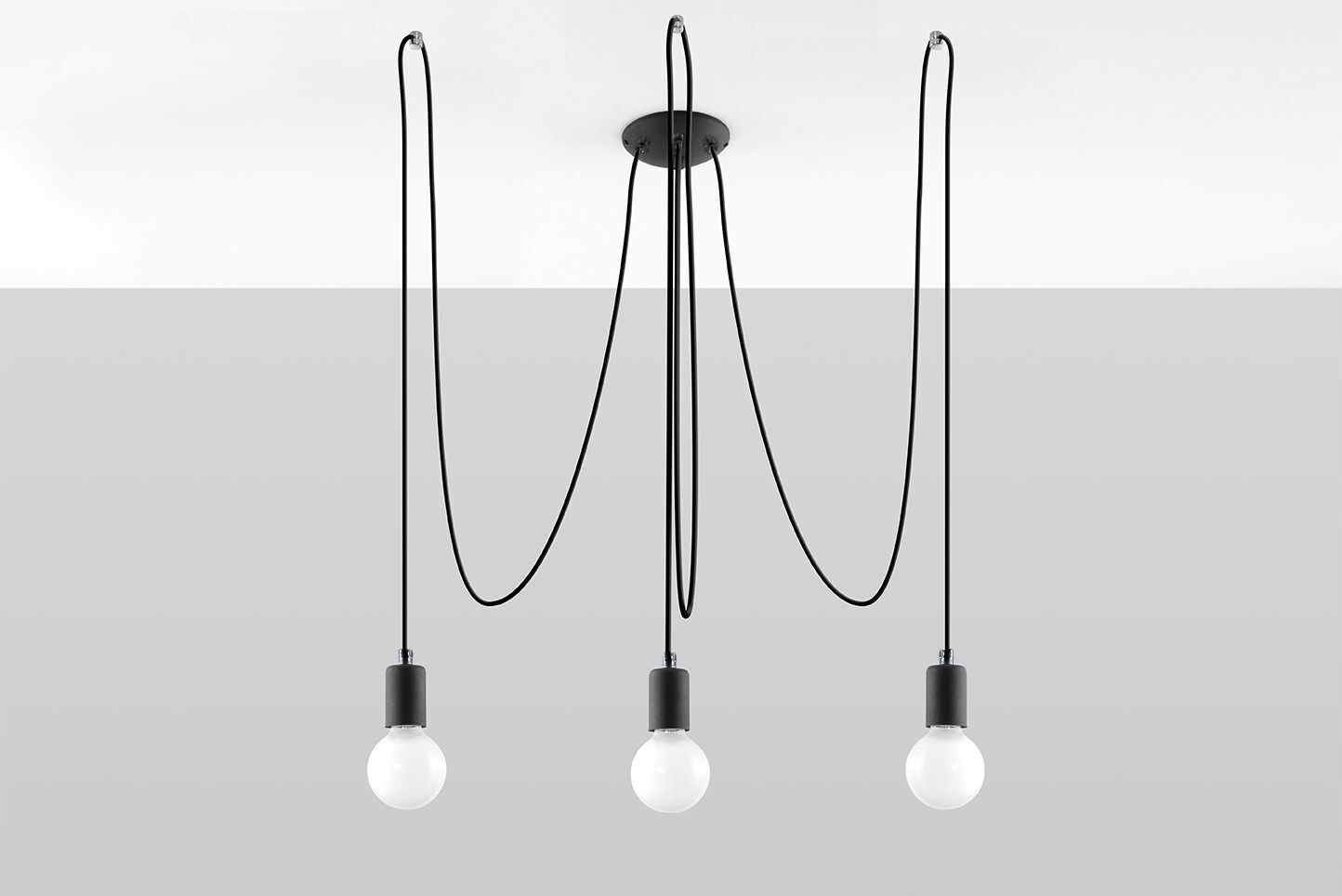 Suspension rétro noire 3 flammes max. 3 m flexible