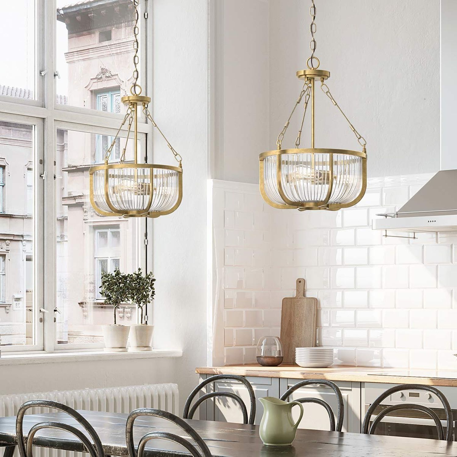 Hängelampe Esszimmer Metall Glas E27 Ø 40,6 cm in Messing deckenleuchte, messing-chandelier, küchenbeleuchtung, globenlampe, hängelampe