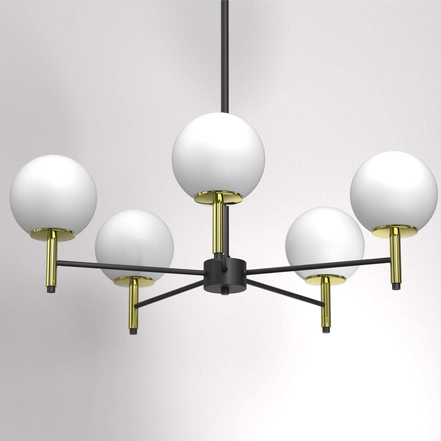 Deckenleuchte Glas Metall Schwarz Gold E27 5-flammig Leuchter, Lampe, Deckenventilator, Gerät, Elektrisches Gerät