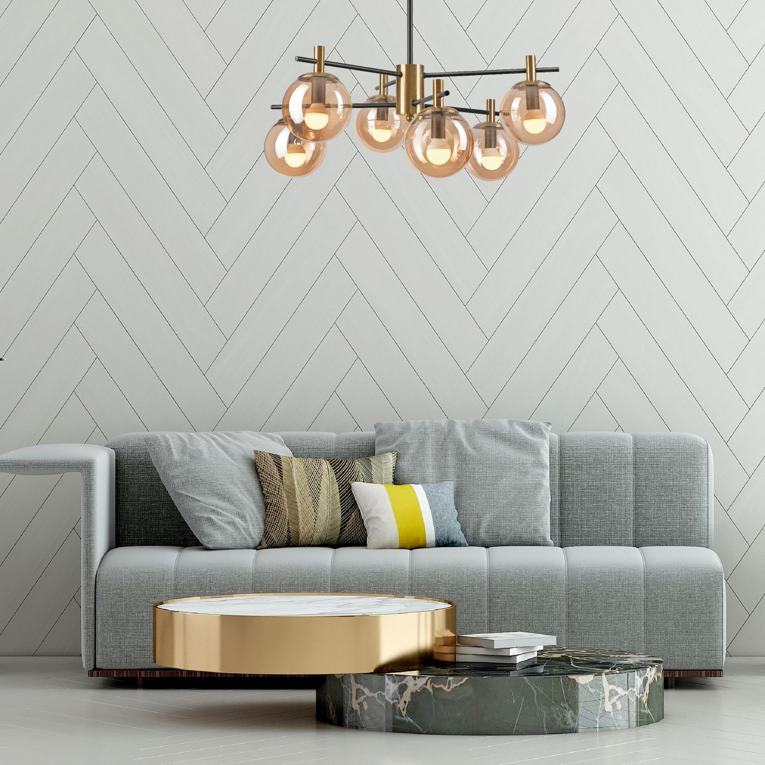 Lampe de plafonnier verre métal or noir 6-flmg Moderne Innenarchitektur, Lampe, Dekoration für Zuhause, Couch, Wohnzimmer