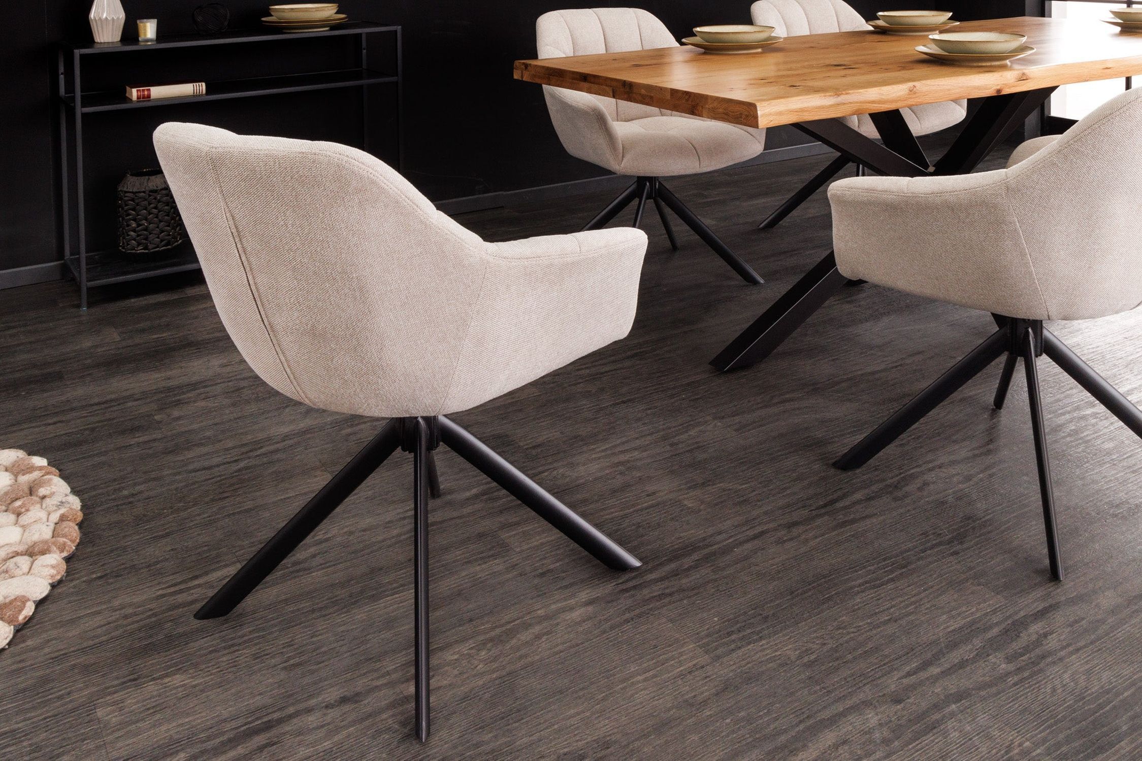Chaise de bureau sans roulettes Crème Beige Noir Tissu Métal Rétro Fußboden, Holz, Mobiliar, Tabelle, Bodenbeläge