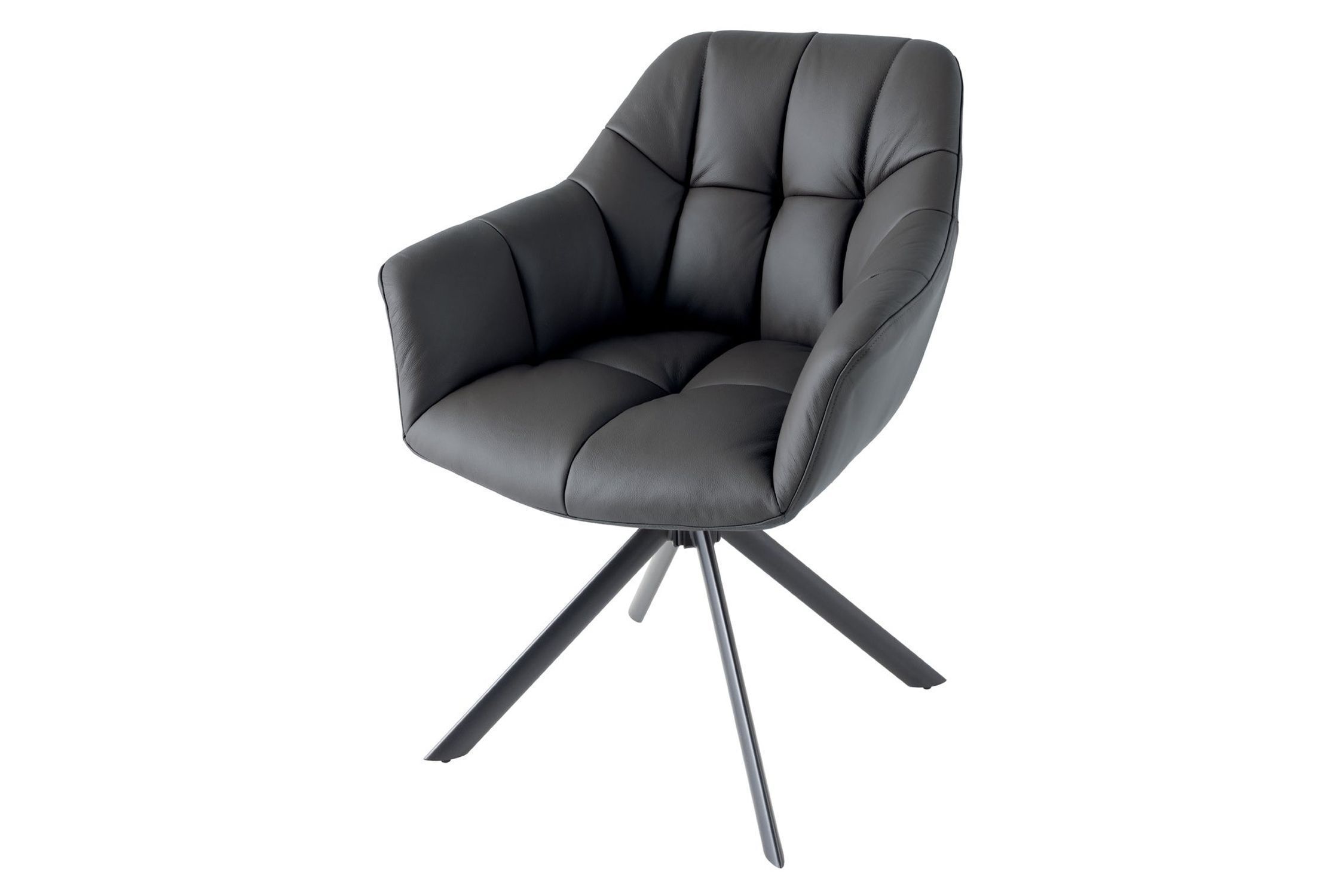 Bürostuhl Leder Metall B: 65 cm ohne Rollen Schwarz drehbar Moebel, Stuhl, Sessel