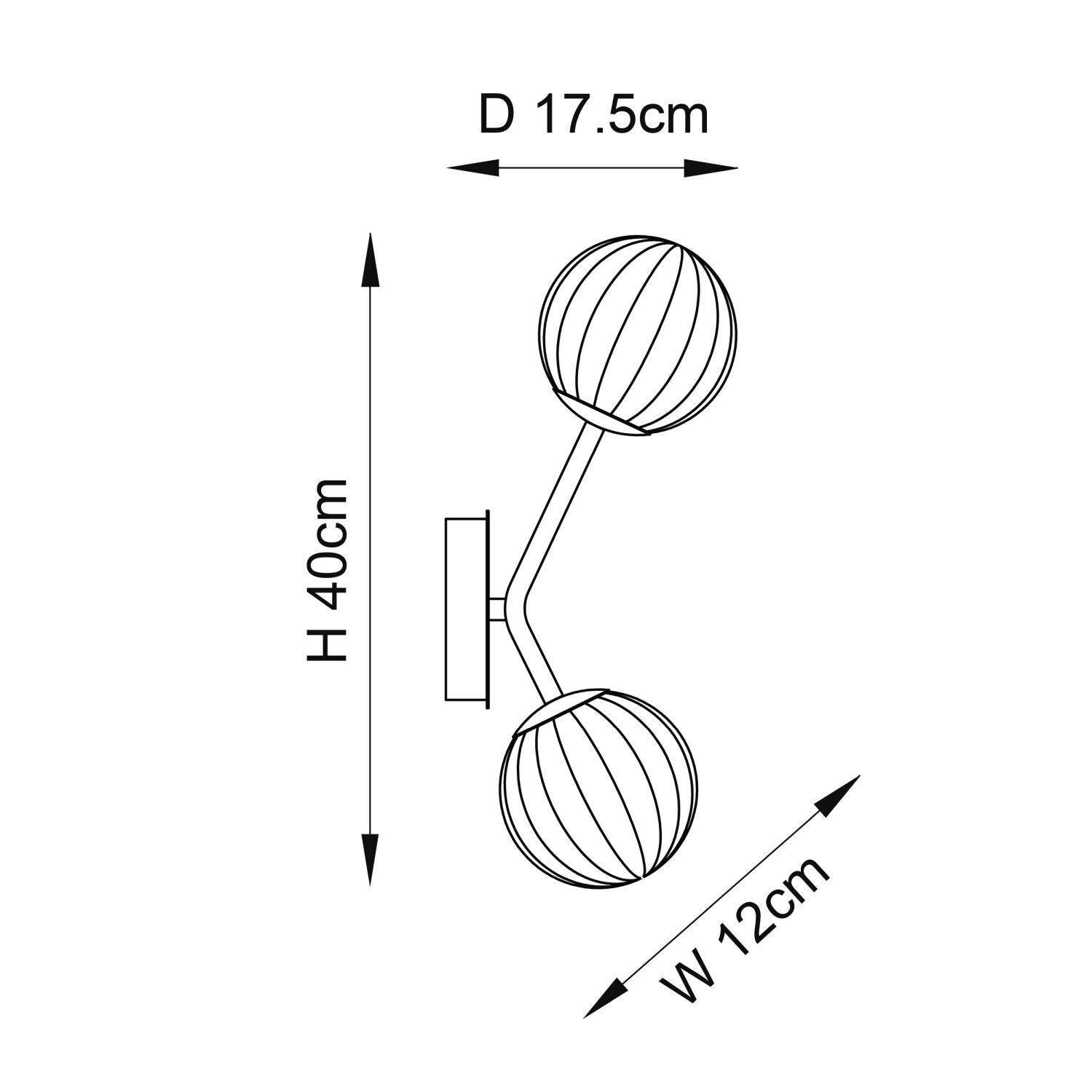 Applique verre métal hauteur 40 cm en laiton blanc 2x G9 sphère