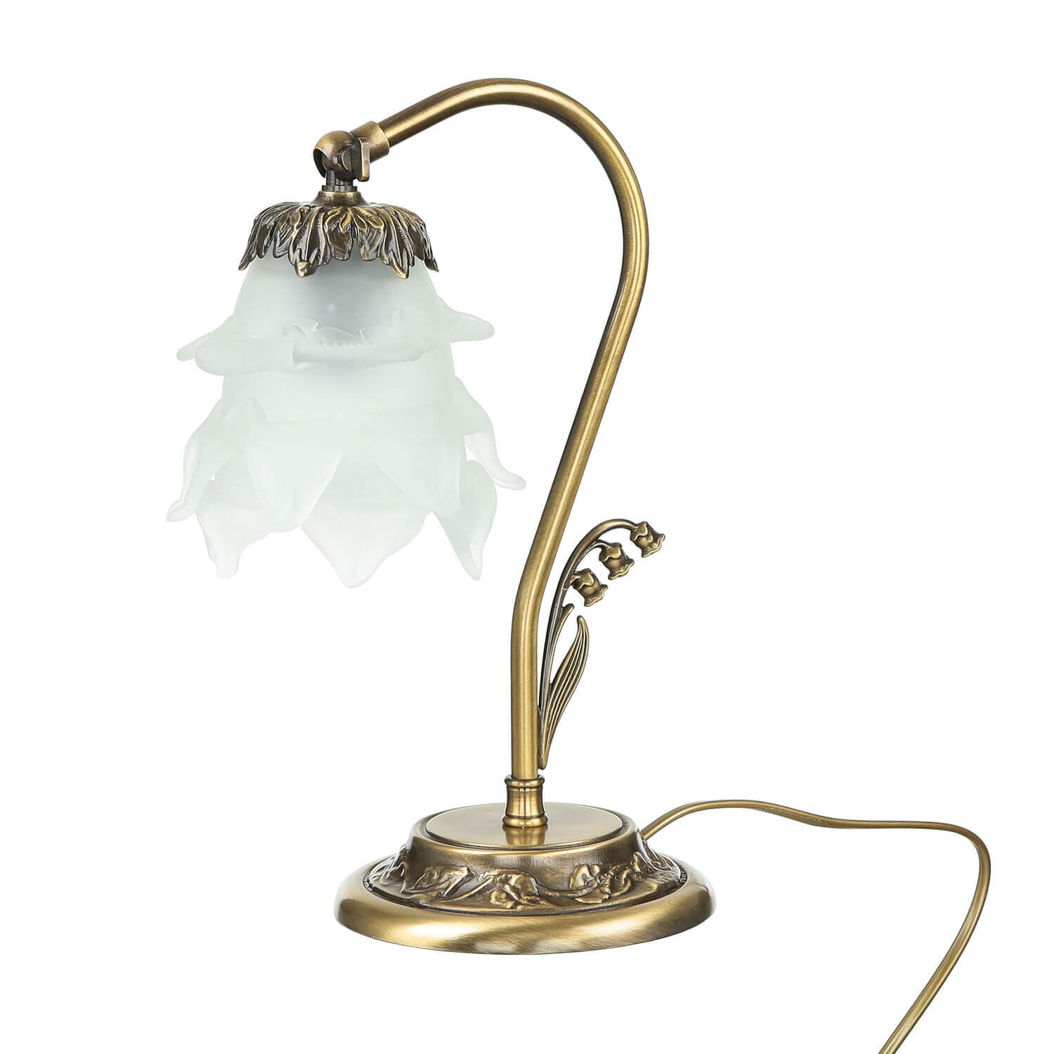 Lampe de bureau laiton verre floral orientable