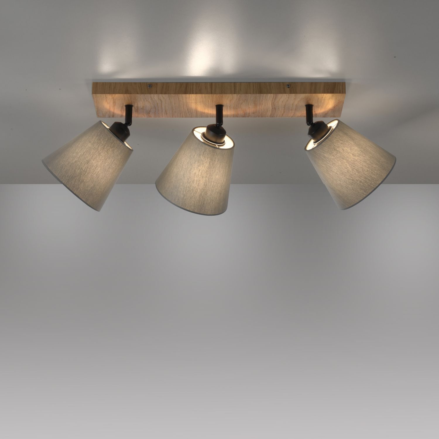 Deckenspot Stoff Holz E27 3-flmg beweglich Taupe Natur Lampe, Beleuchtung, Leuchte