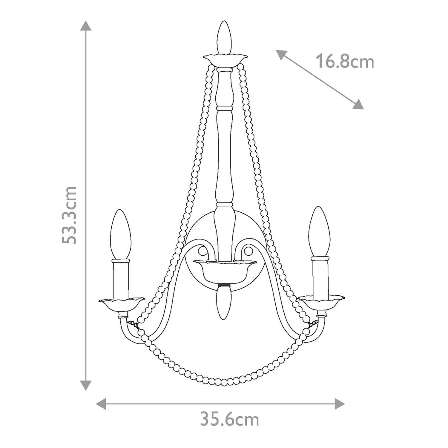 Shabby Wandleuchte Metall Holzperlen H: 53,3 cm Grau Antik Kronleuchter, Kristallperlen, Kerzenhalter, Dreiarmig, Abmessungen 53,3cm