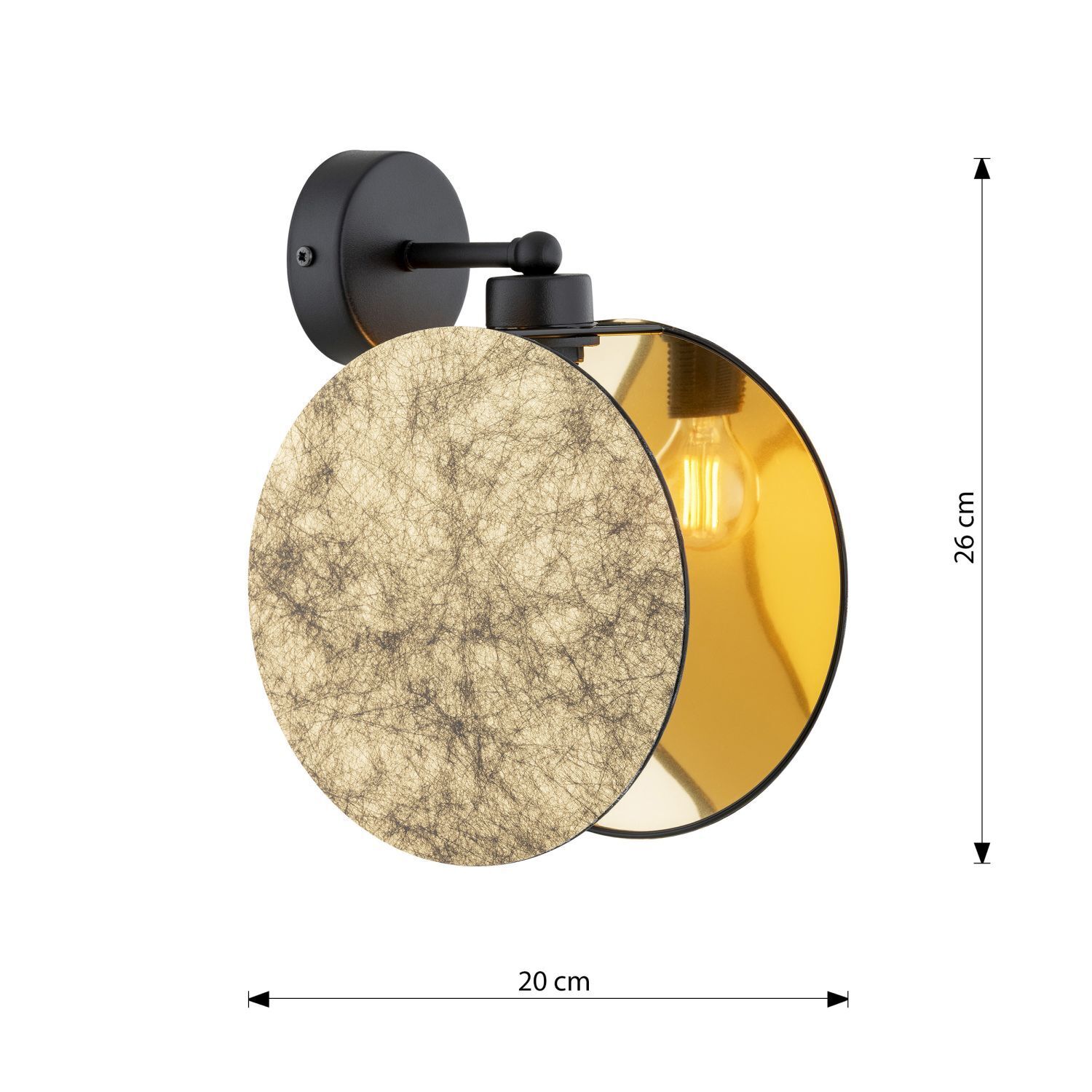 Wandlampe Stoff Metall Ø 20 cm Steinoptik Schwarz Gold E27 Beleuchtung, Leuchte