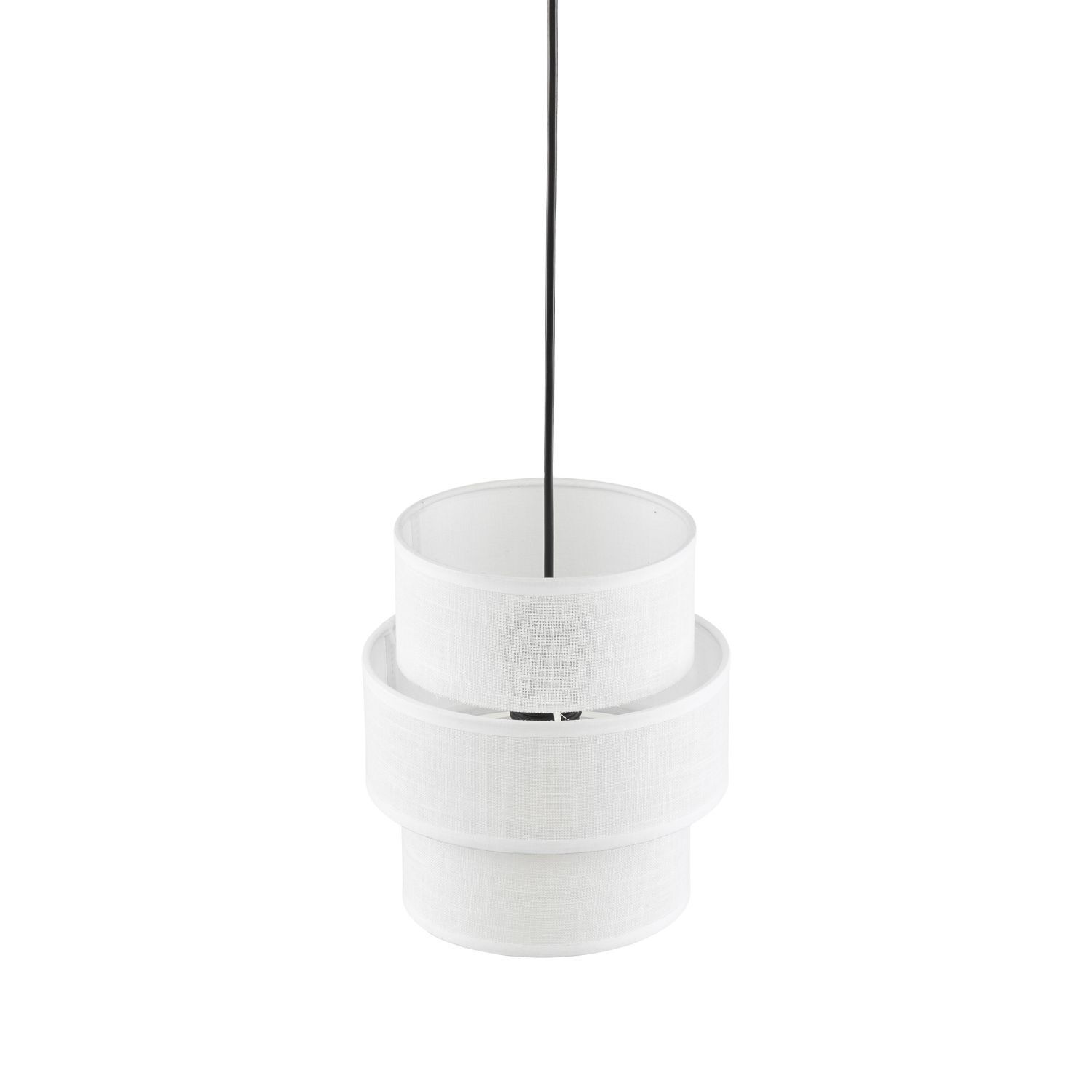 Suspension ronde Ø 20 cm Blanc Noir E27 Tissu Métal