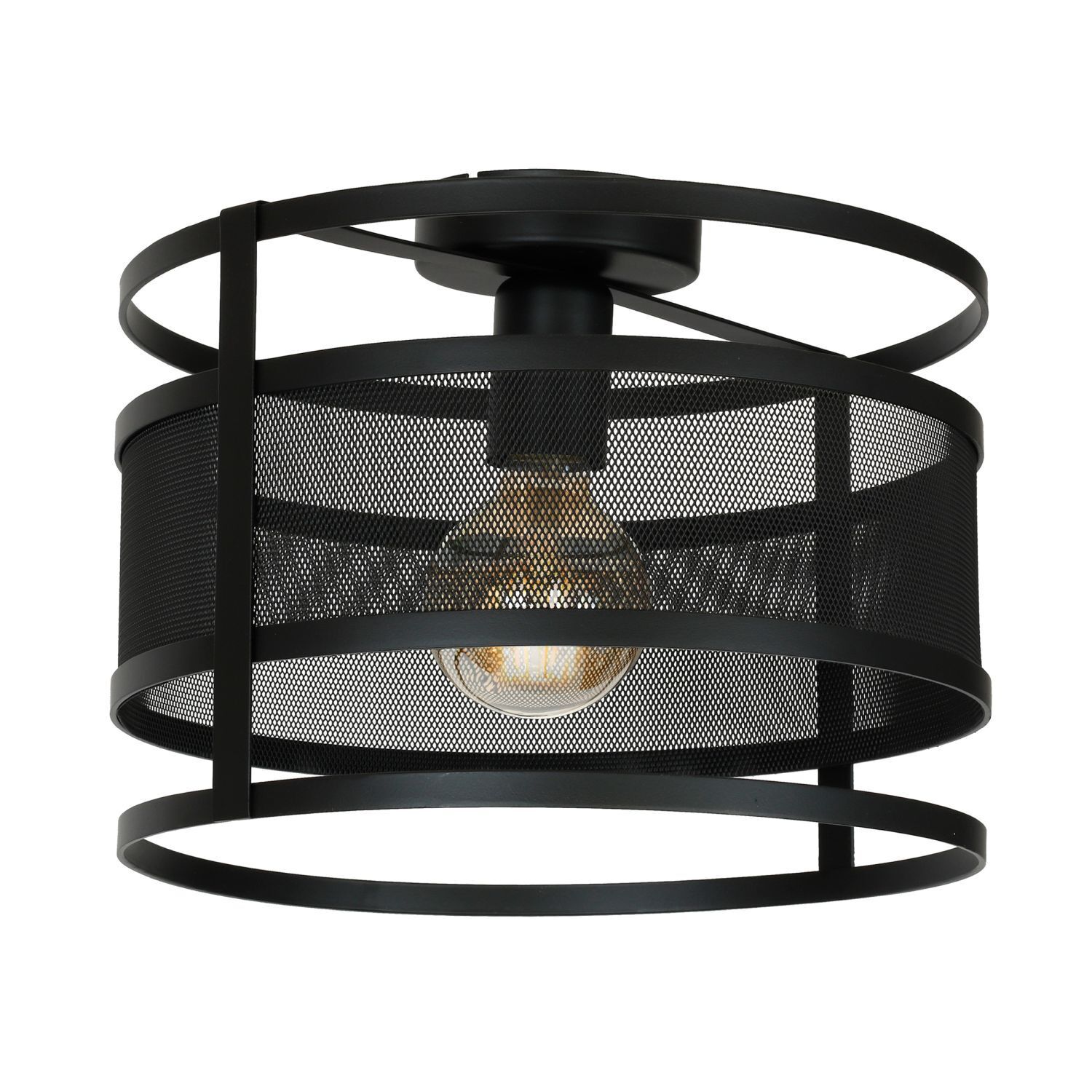 Plafonnier rond 30 cm noir métal Mesh E27