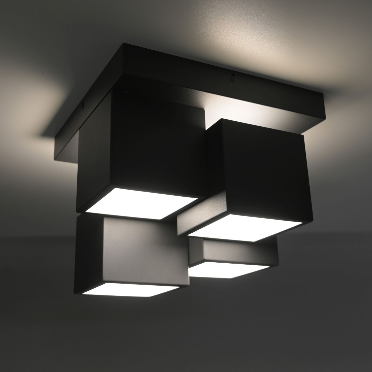 Plafonnier LED Métal Cube L:30 cm 2400 lm Noir Deckenleuchte