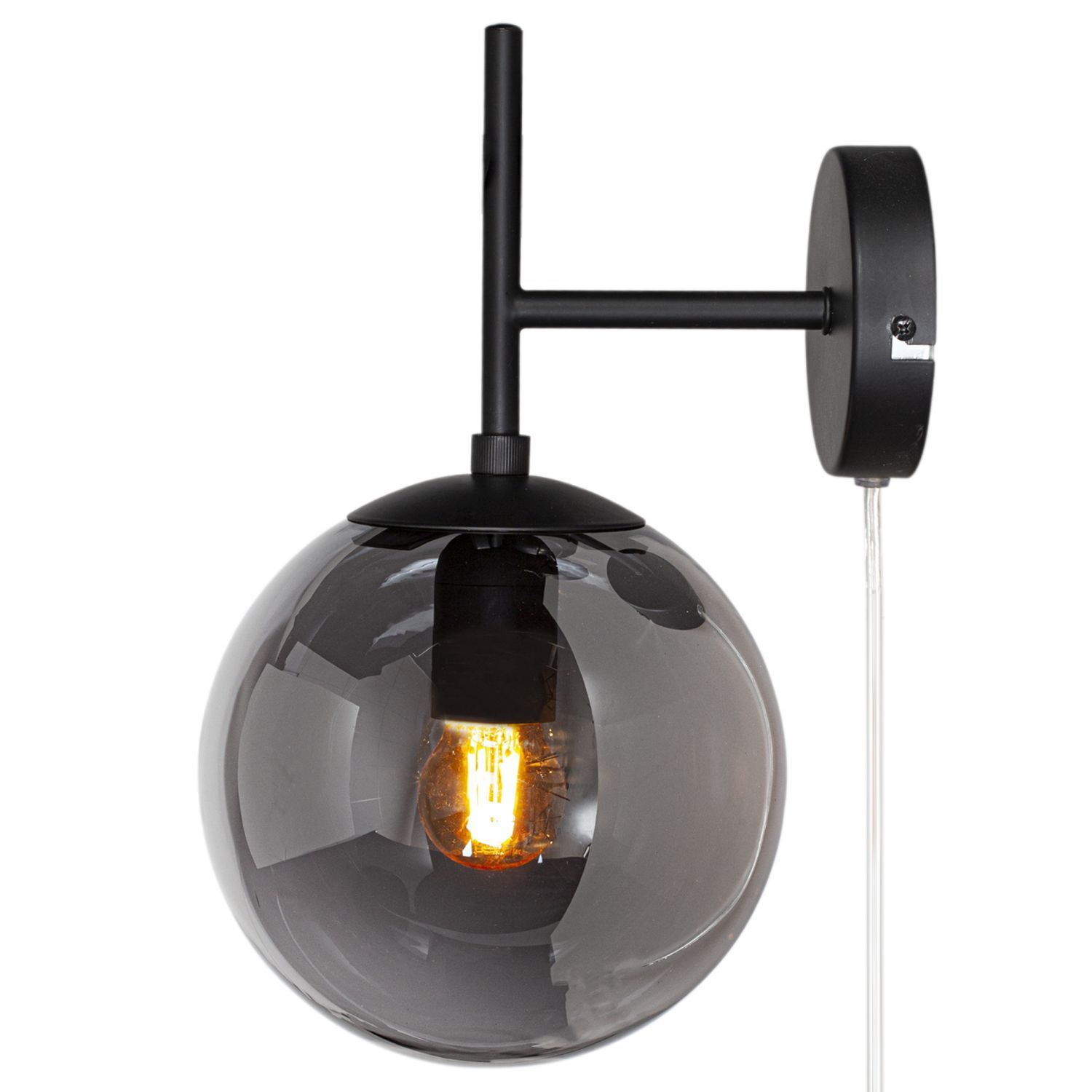 Applique avec fiche E27 métal verre fumé Abat-jour sphérique Beleuchtung, Lampe, Leuchte