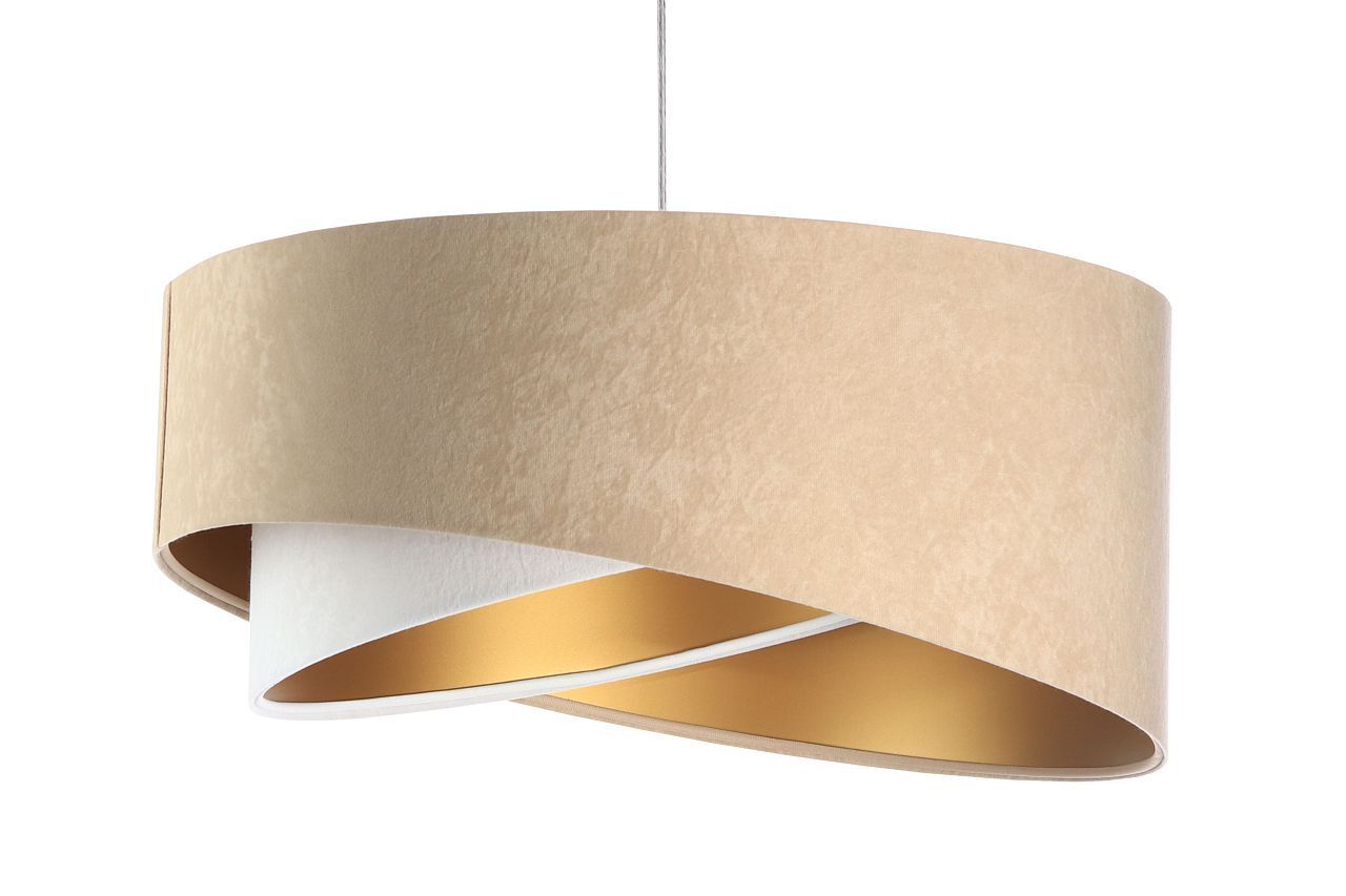 Lampe à suspendre Tissu Beige Or E27 rond D : 50 cm Aspect velours