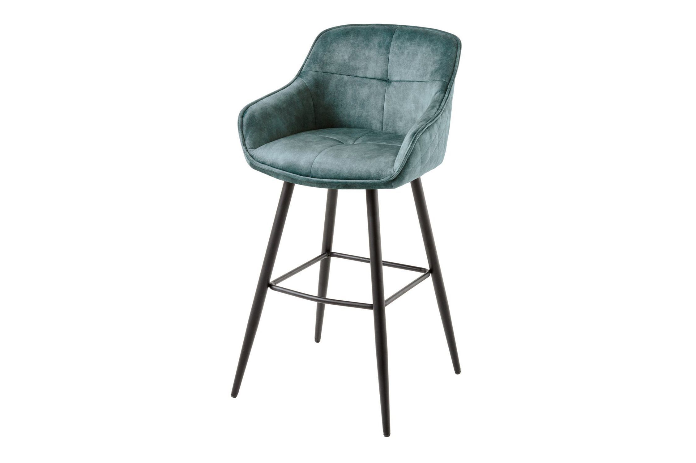 Barhocker mit Lehne Retro in Petrol Schwarz aus Samt Metall Moebel, Stuhl