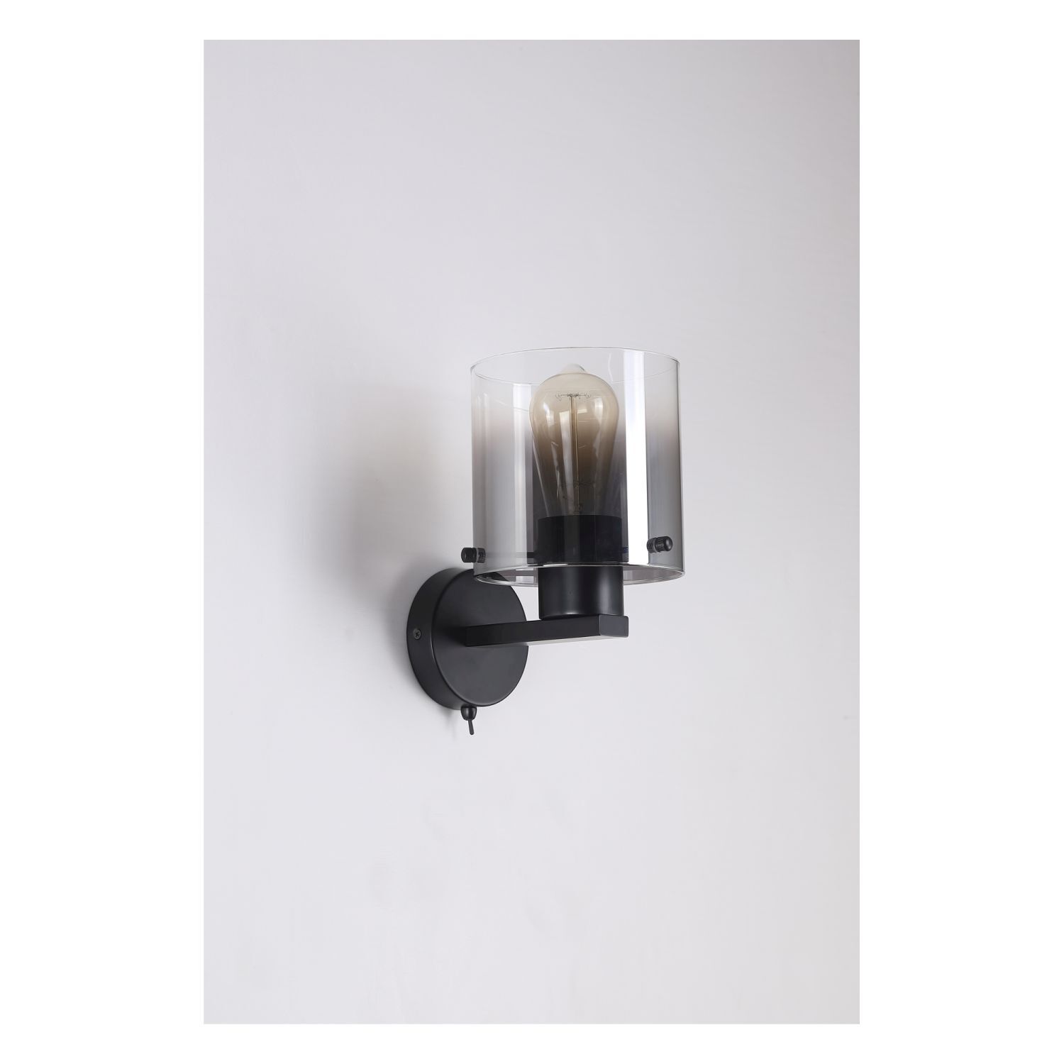 Wandlampe, Wandleuchte, Glasaufsatz, Schwarz, Glühbirne