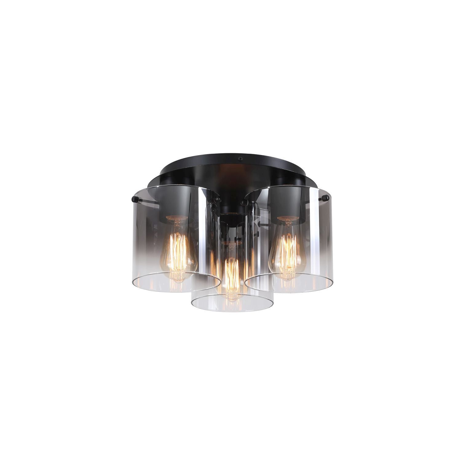 Lampe de plafonnier verre métal noir gris fumé 3 flammes Deckenleuchte