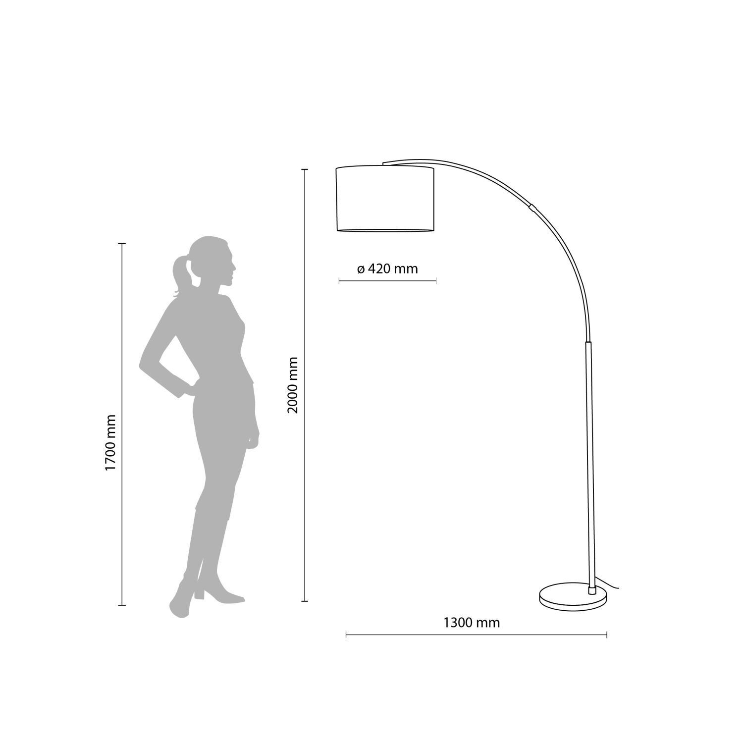 Luminaire en arc 200 cm réglable Tissu Métal Noir Beige E27 Diagramm, Handlung, Lampe, Person