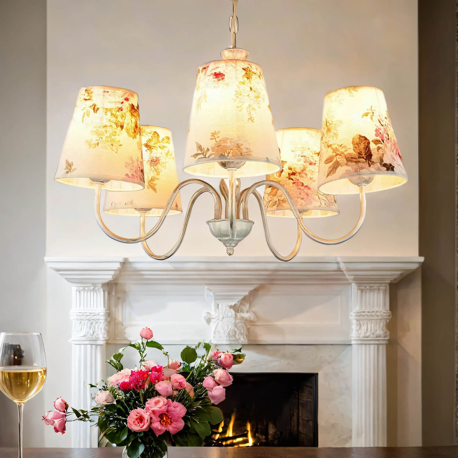 Lustre fleuri LOREN Table de salle à manger tissu 5-flmg