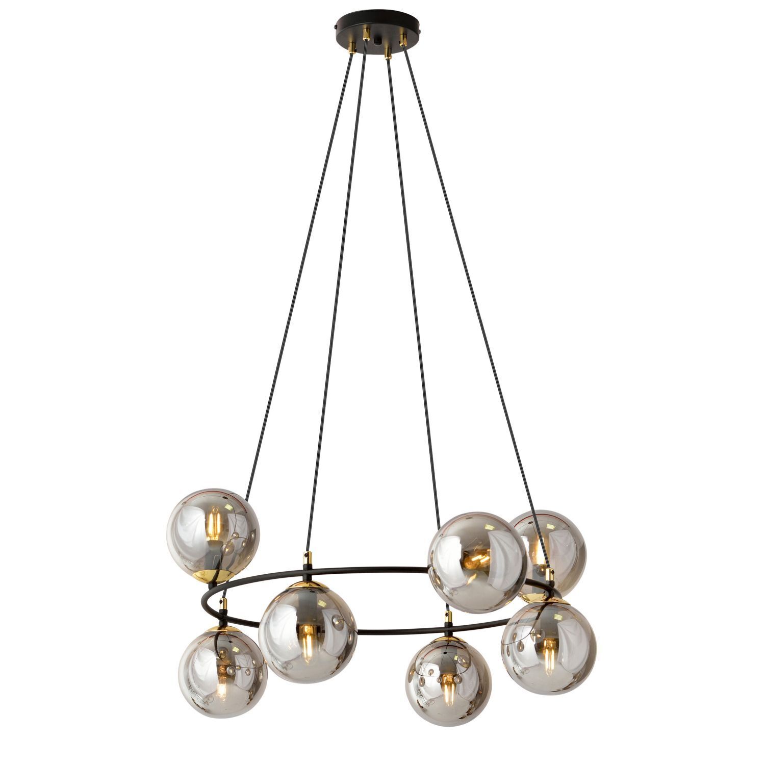 Lampe à suspendre métal verre fumé E14 7 flammes ronde Ø 75 cm