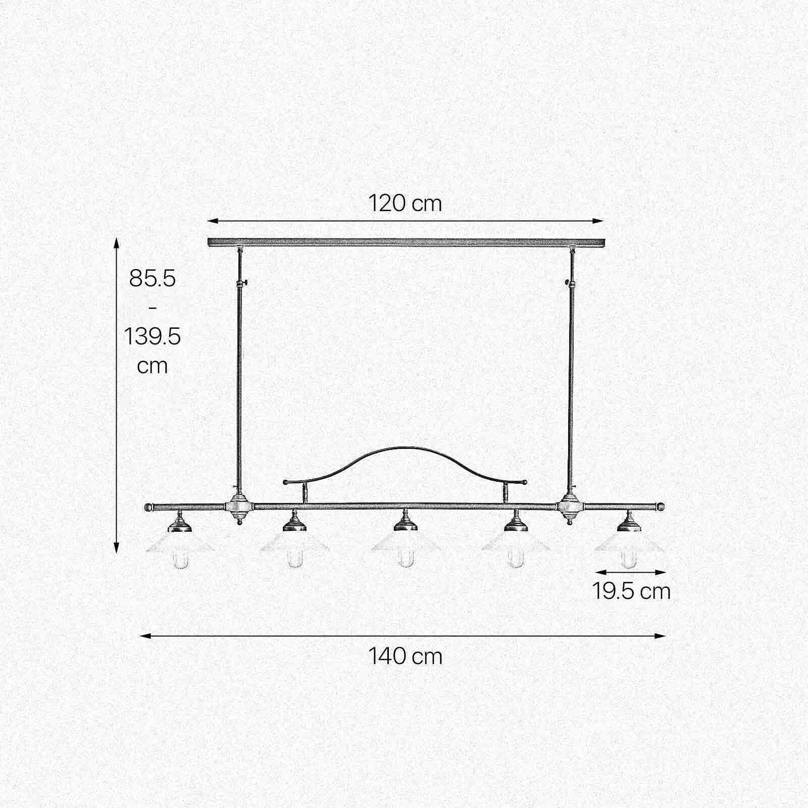 Plafonnier ajustable laiton verre E27 L : 140 cm grand