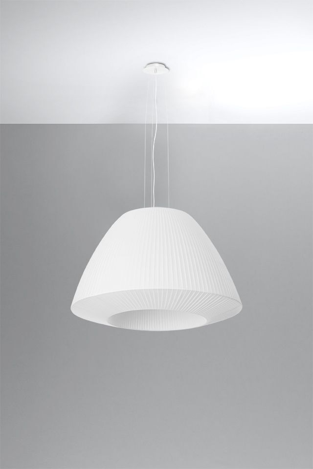 Suspension Blanc Tissu Verre Ø 60 cm grand 3x E27 DIYA