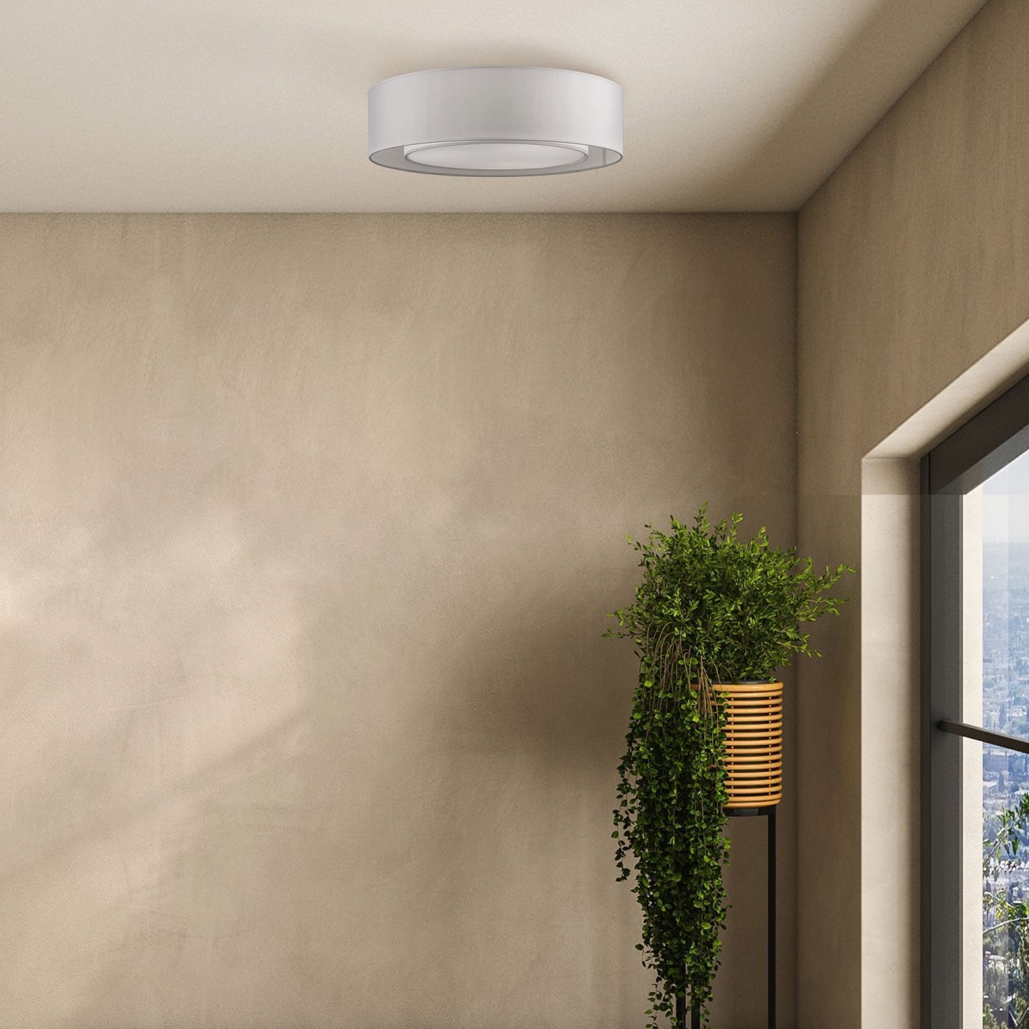 Plafonnier métal tissu rond Ø 52 cm chrome gris clair Deckenleuchte, Pflanze