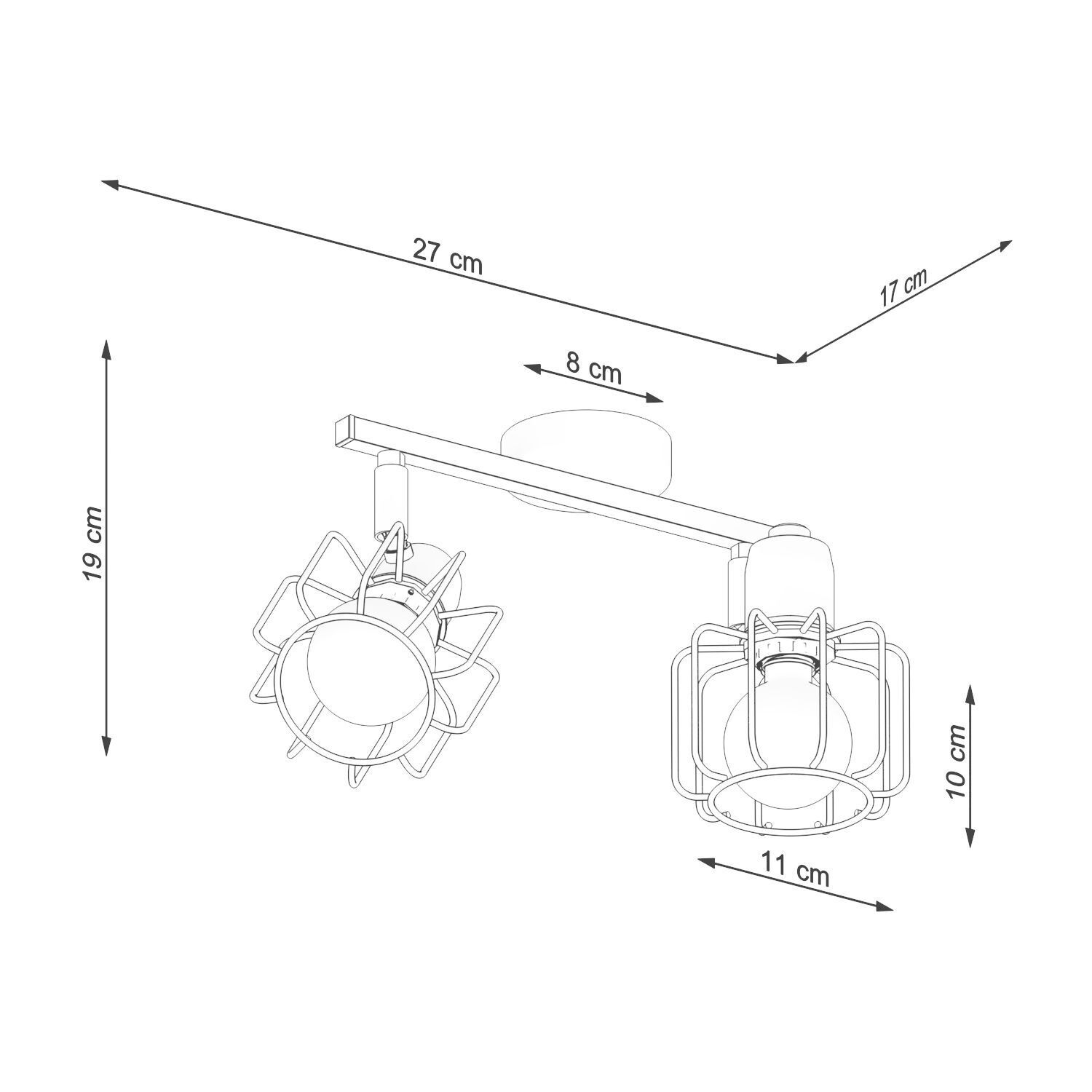 Projecteur de plafond noir orientable 2 flammes E14 Retro