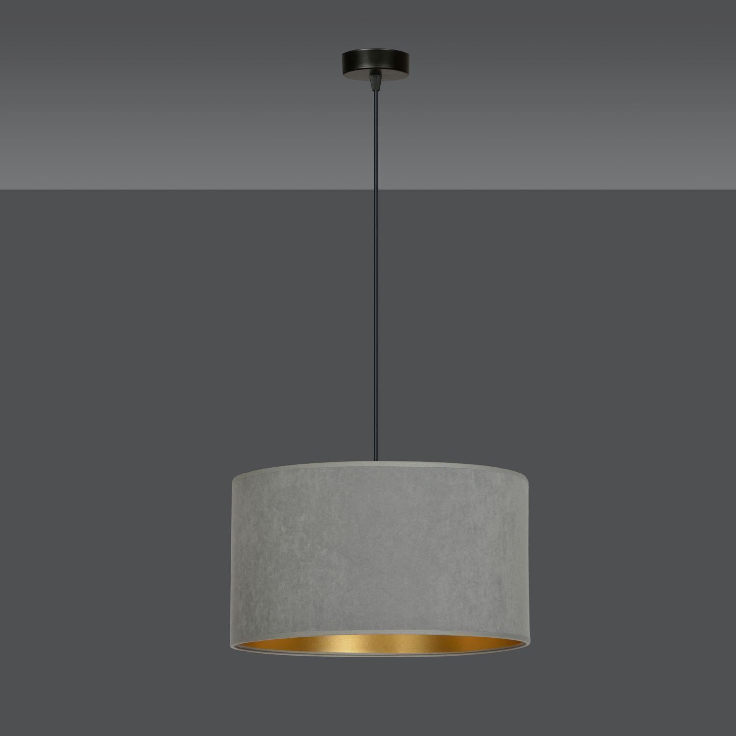 Lampe à suspendre tissu Ø 35 cm rond Moderne Noir Gris Or E27