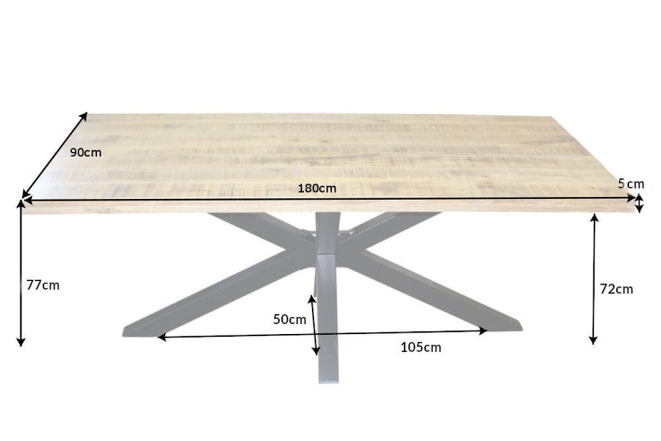 Table de salle à manger mangue bois métal 180 x 90 cm design industriel