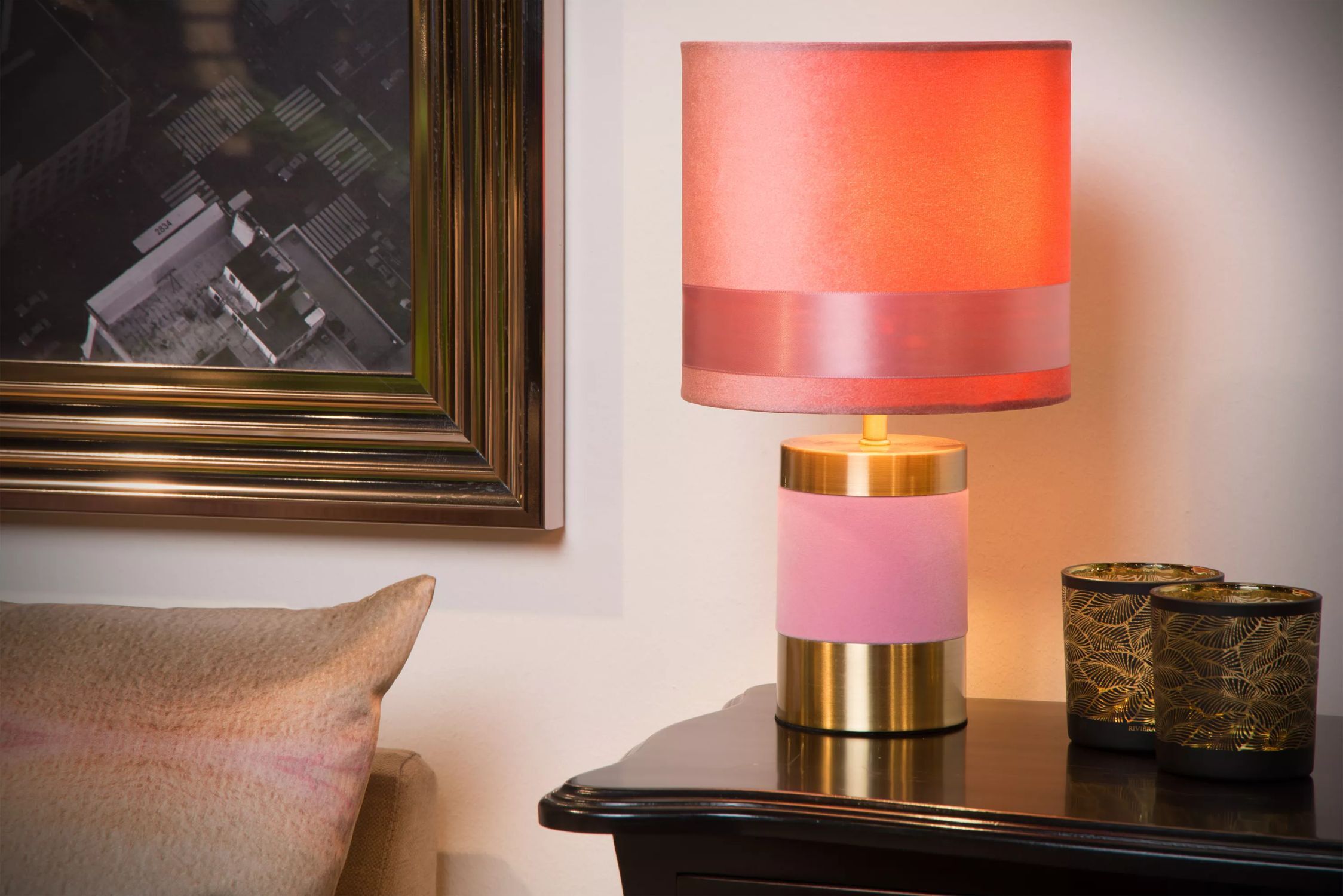Tischleuchte Stoff Metall Pink 32 cm klein E14 Vintage Lampe, Tischlampe, Klebeband