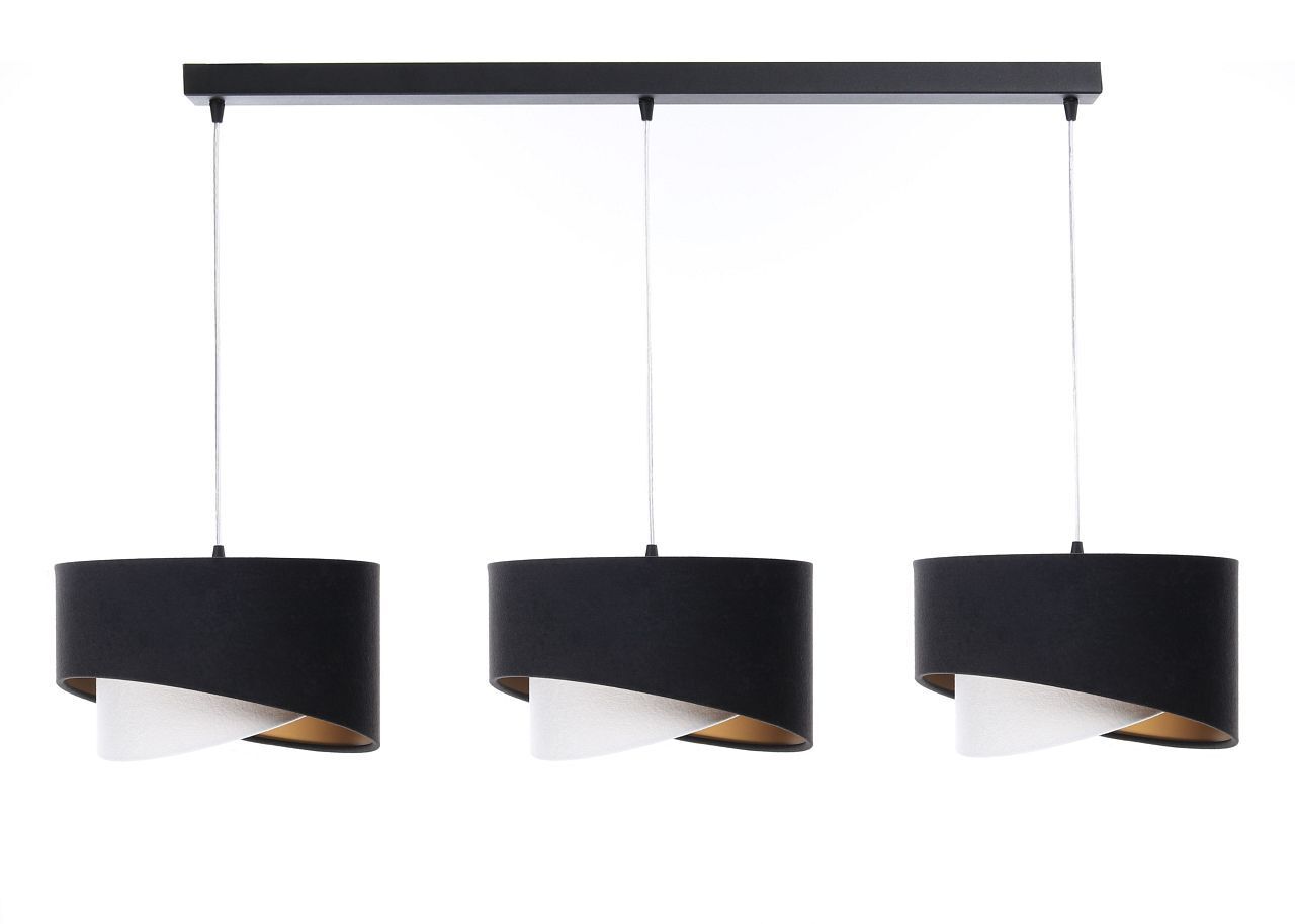 Lampe à suspendre noir blanc or 3-flamme E27 abat-jour en tissu Lampe, Kronleuchter