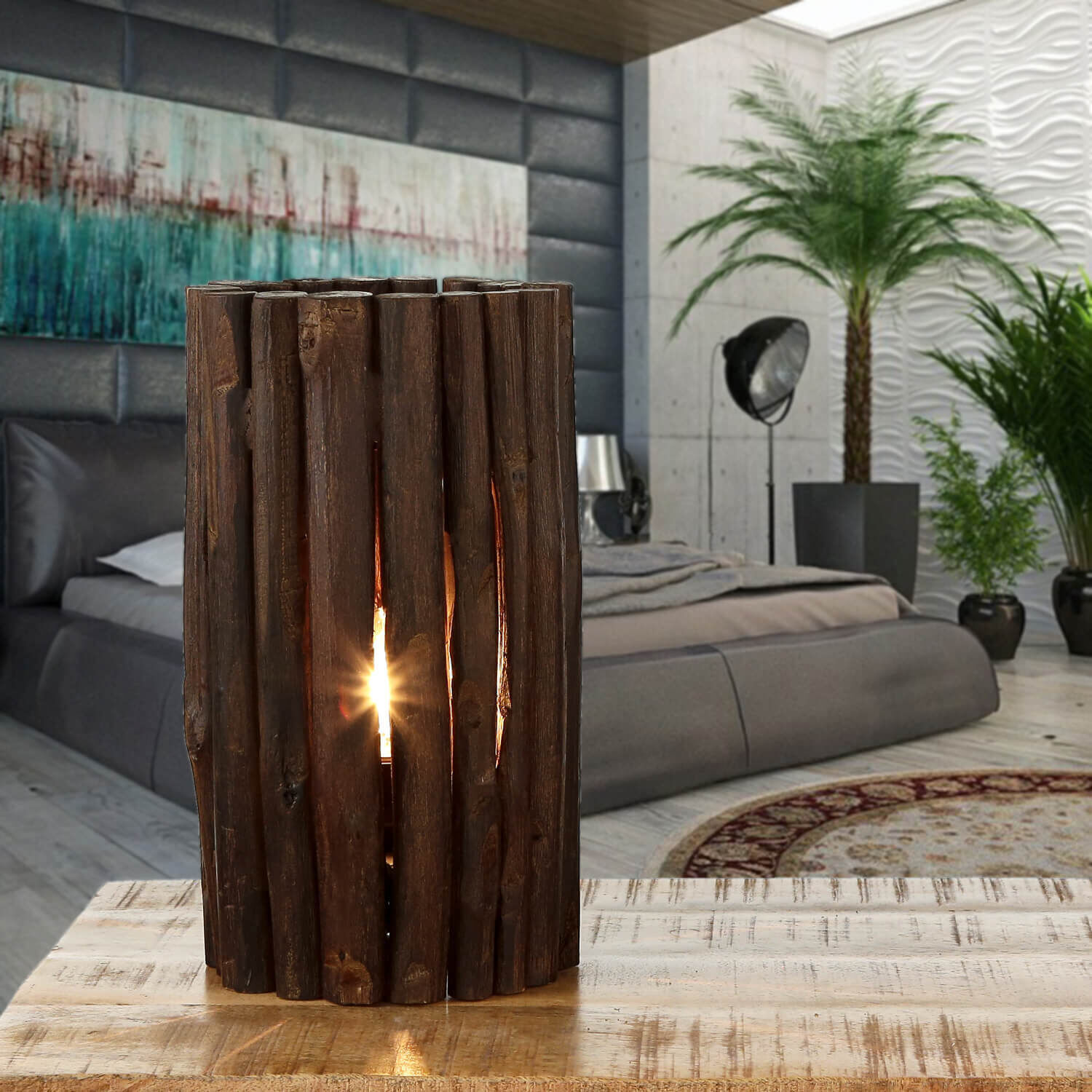 Lampe de table décorative en bois flotté 31 cm Drinnen, Innenarchitektur, Pflanze, Lampe, Baum