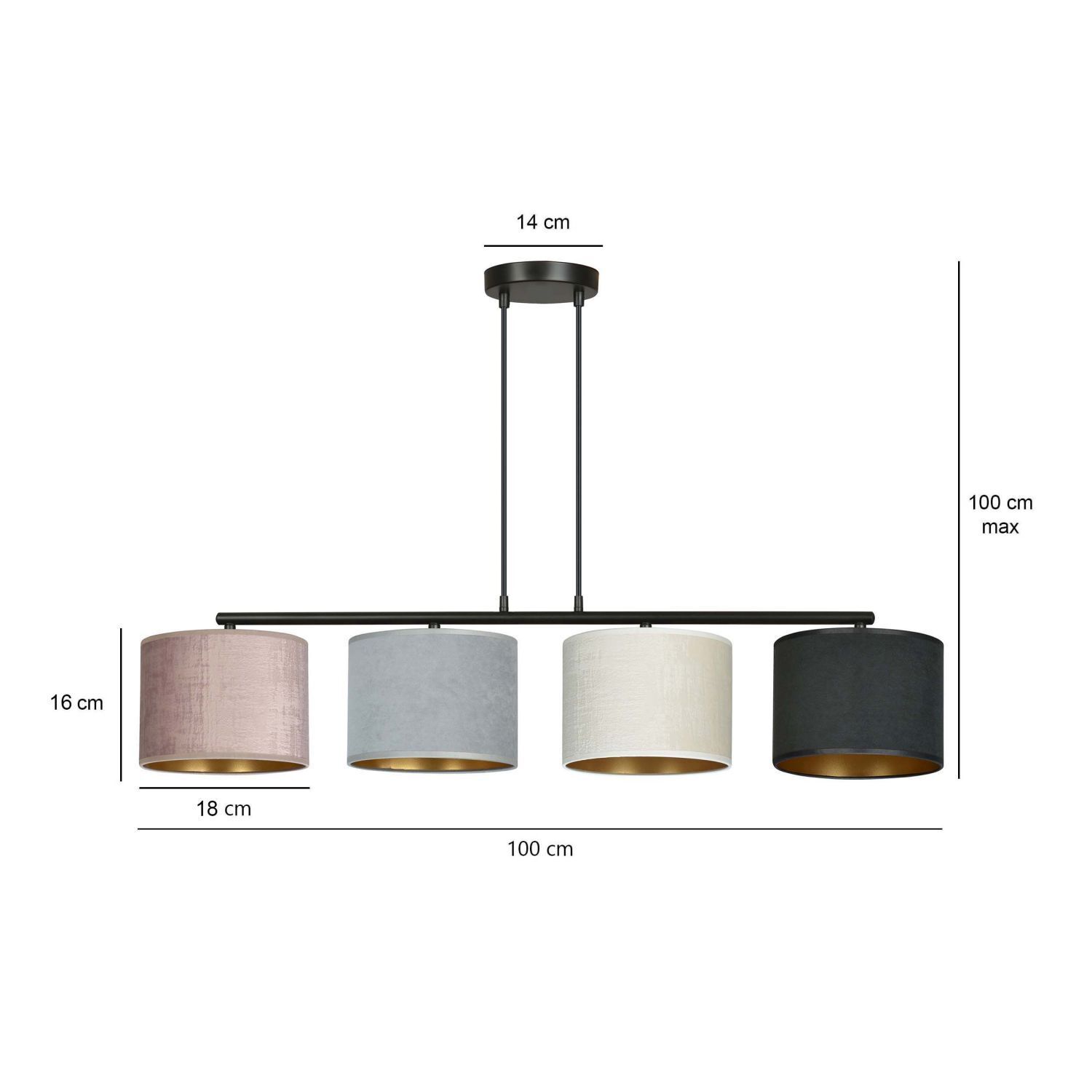 haengelampe-pendelleuchte-gold-wohnzimmerlampe-cyril-4x-e27-bis-15w-schwarz-grau-rosa-weiss-gold-le111045-07 hängelampe, pendelleuchte, vier-schirm-leuchte, stoffschirm, schwarz-gold