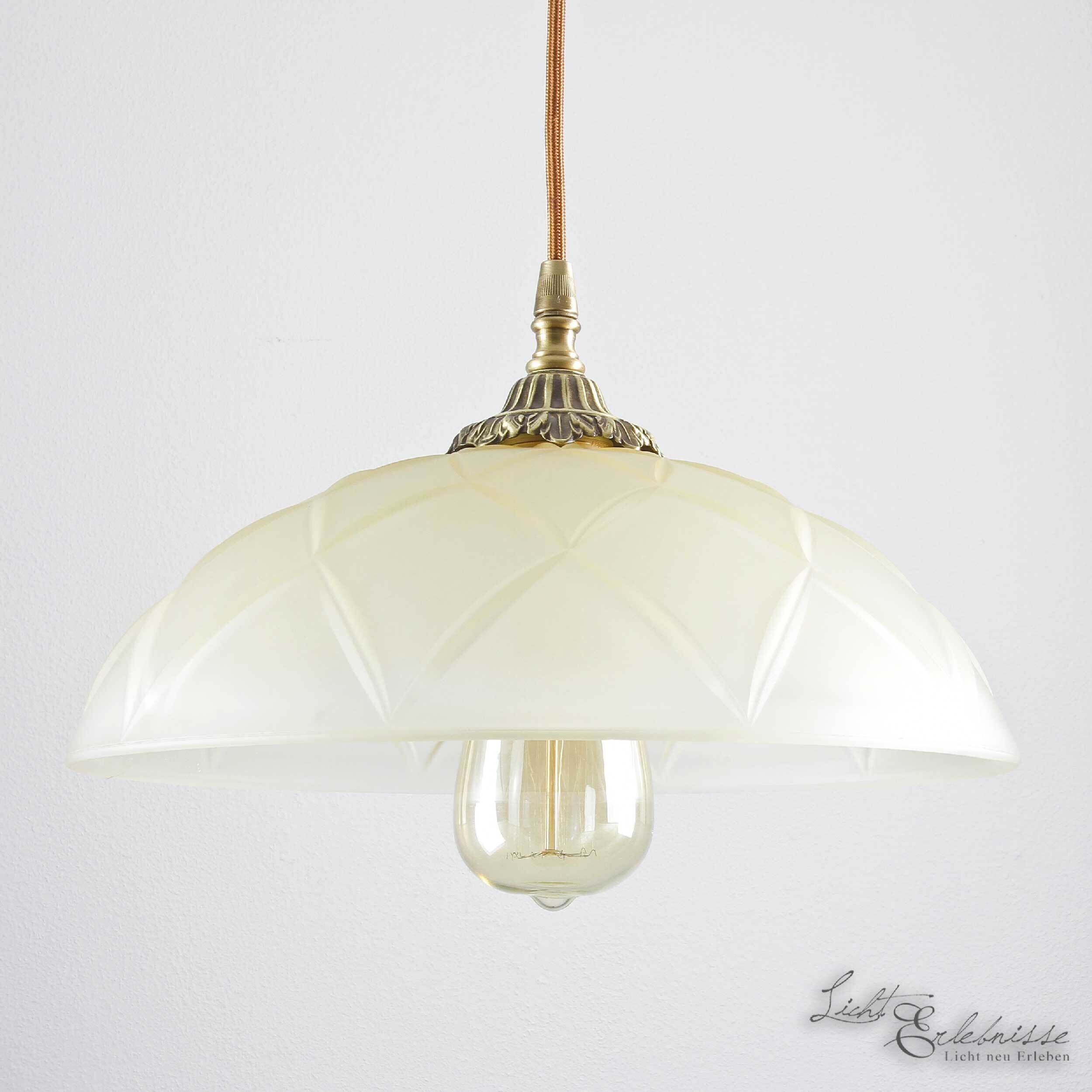 Echt-Messing Hängelampe mit Ornament & Glasschirm Lampe