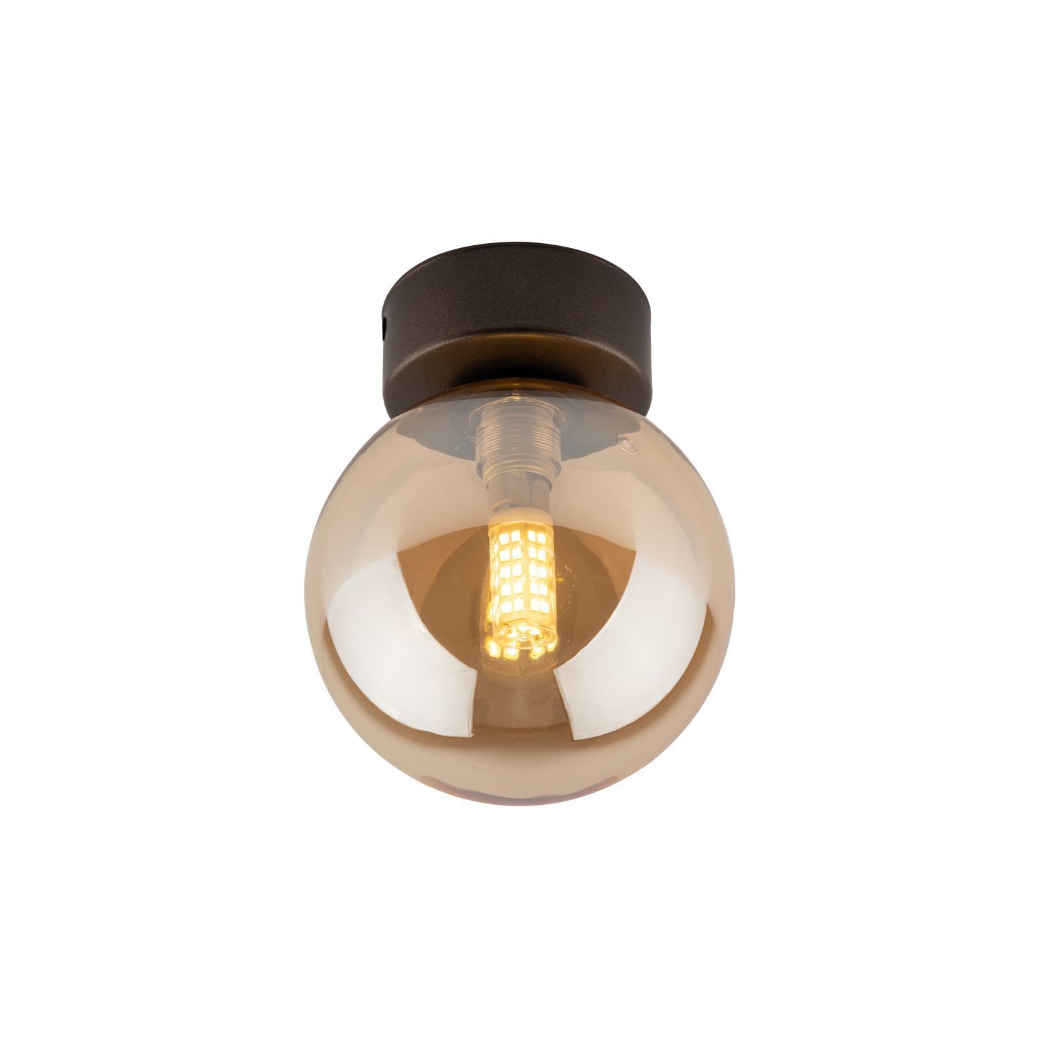 Lampe de plafond petite boule Ø 12 cm H : 15 cm verre fumé métal G9