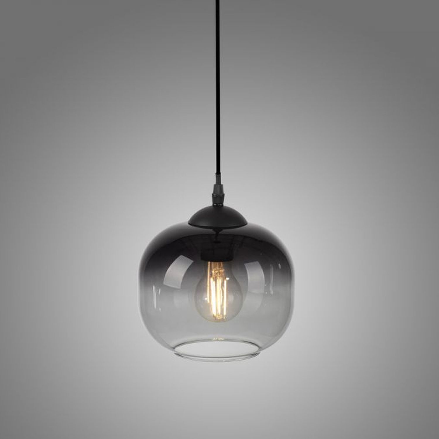 Lampe à suspendre Abat-jour en verre Gris fumé Noir E27 Ø19 cm rond