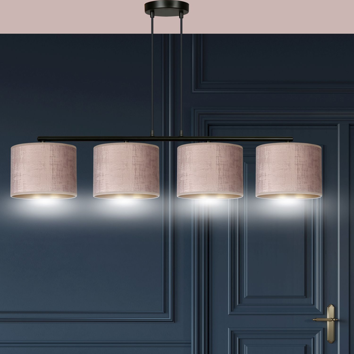 Lampe à suspendre 4 flammes L : 97 cm Métal Tissu Rose Or E27