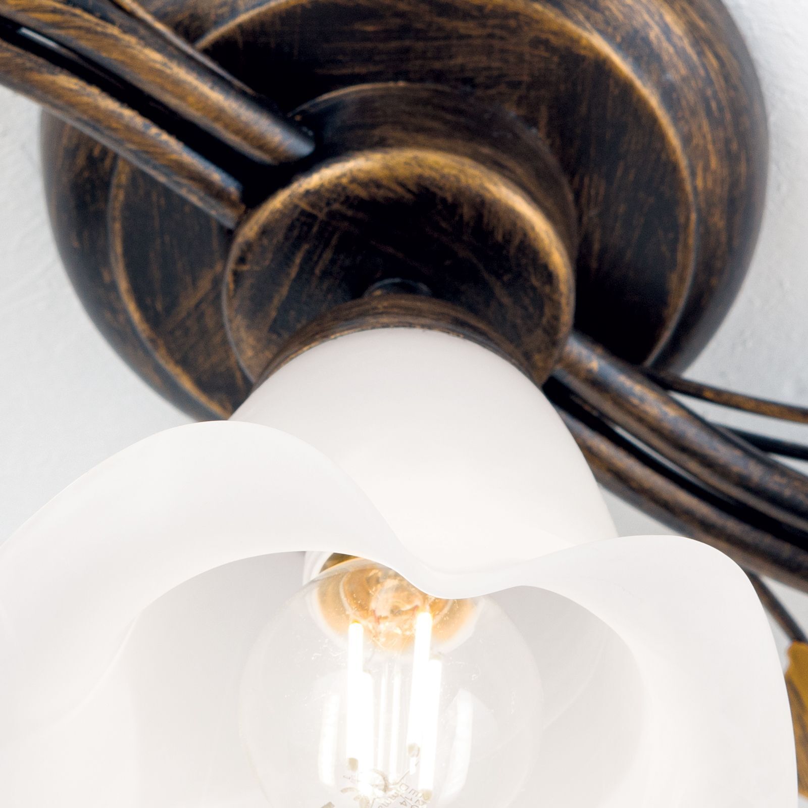 Deckenlampe Glas Metall E14 Shabby Antik Weiß lampschirm, pendel lampe, e27-glühbirne, weißer schirm, verzinktes bronze