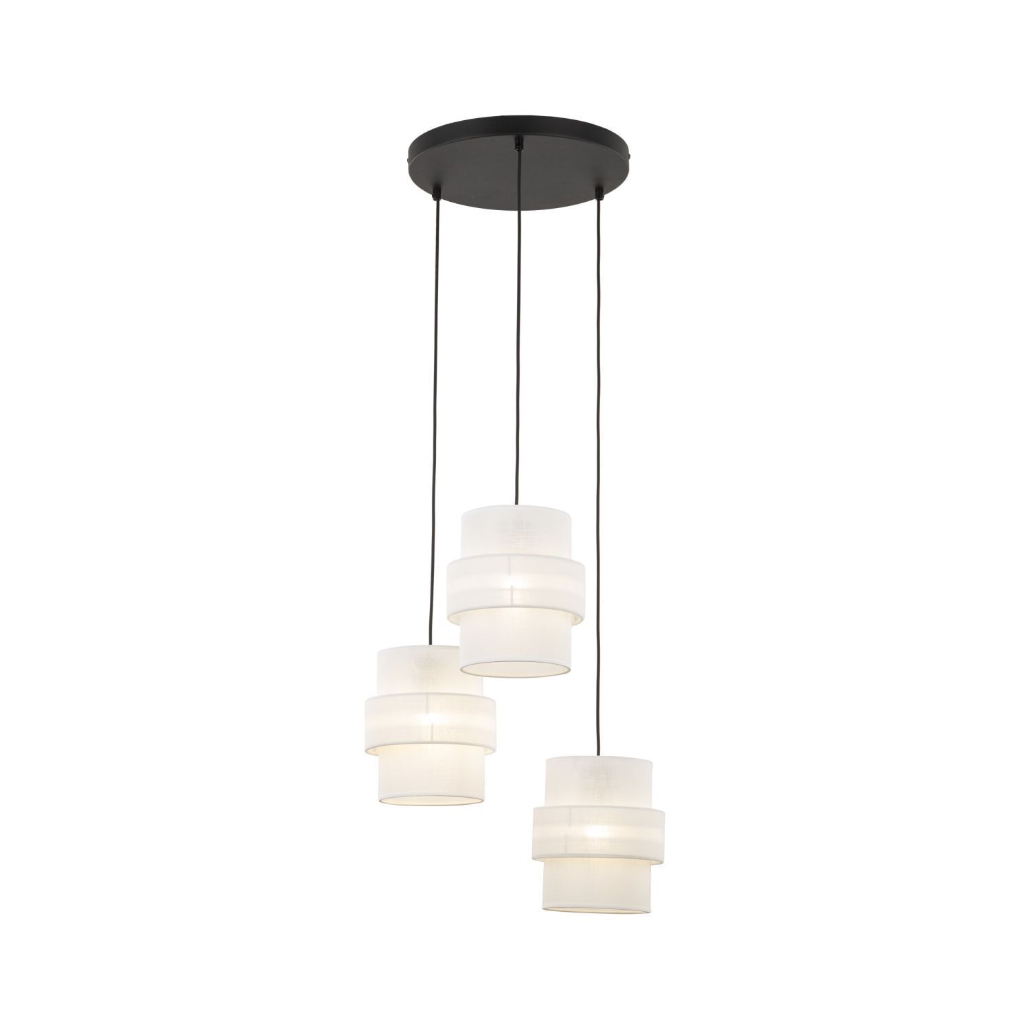 le111300-haengeleuchte-haengelampe-stoff-weiss-schwarz-verstellbar-e27-3-flammig-esstisch-2 Hängelampe, Pendant Lampe, Gläserne Lampenschirme, 4-fach Lichteinheit, Schwarz-weiße Beleuchtung